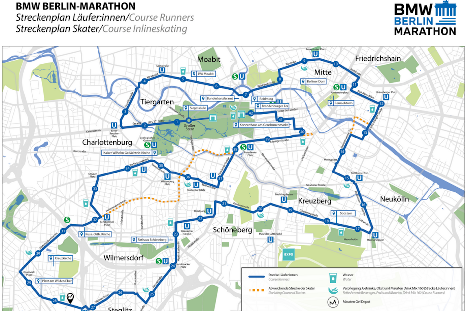 Der Streckenplan des diesjährigen Berlin-Marathons.