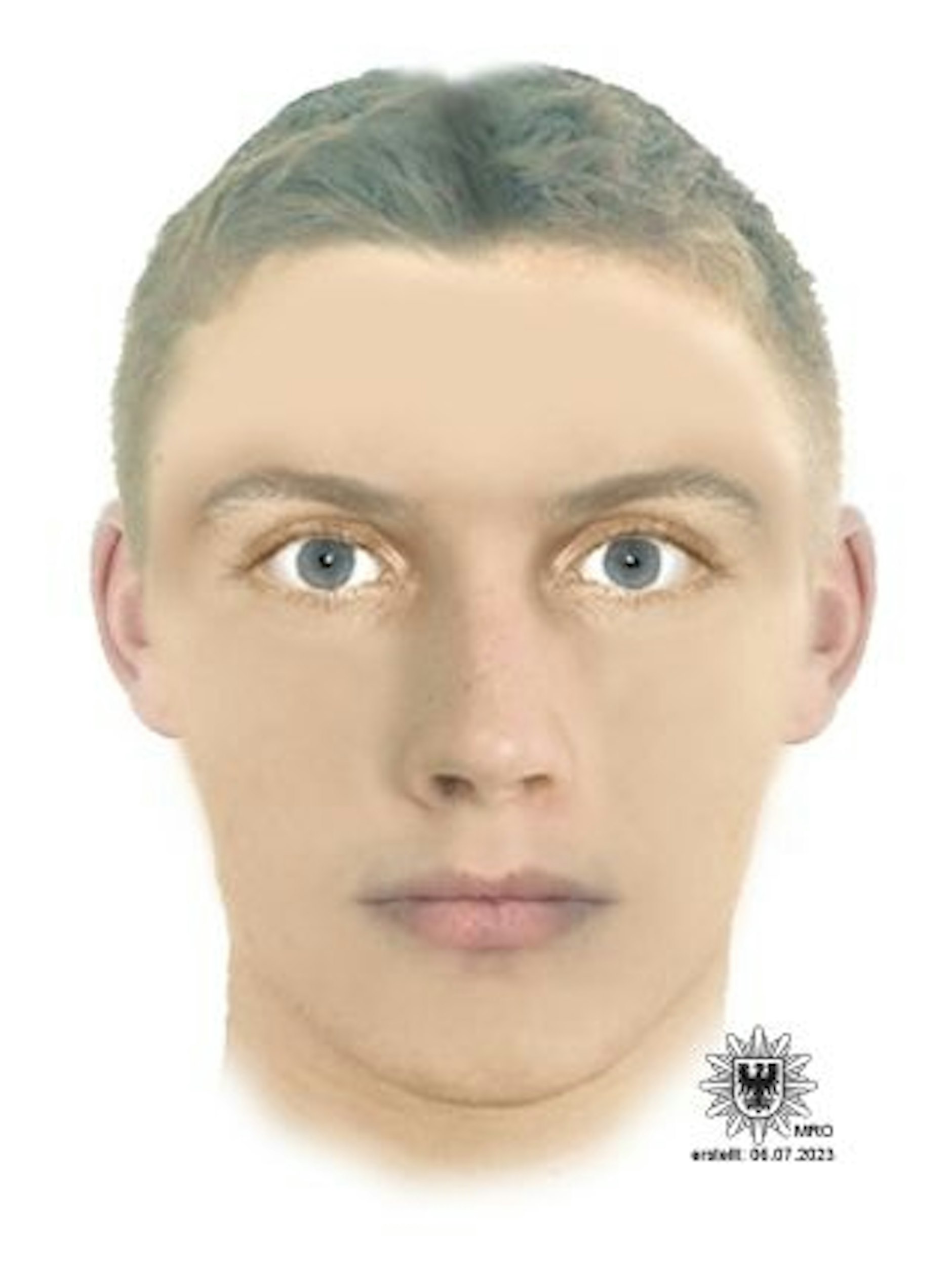 Mit diesem Phantombild sucht die Polizei Brandenburg nach einem Mann, der sich in einem Wald in Falkensee vor zwei Mädchen entblößte.