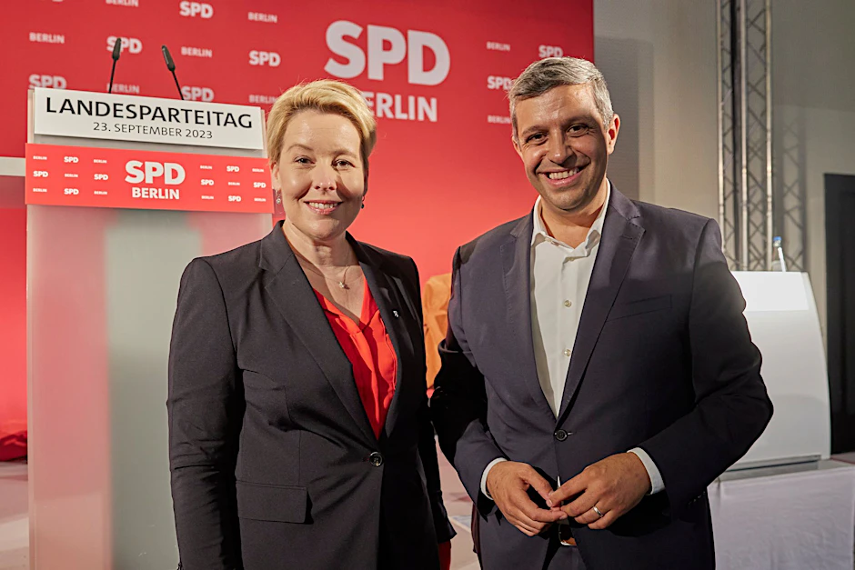 Wirtschaftssenatorin und SPD-Landesvorsitzende Franziska und SPD-Landesvorsitzender Raed Saleh.  