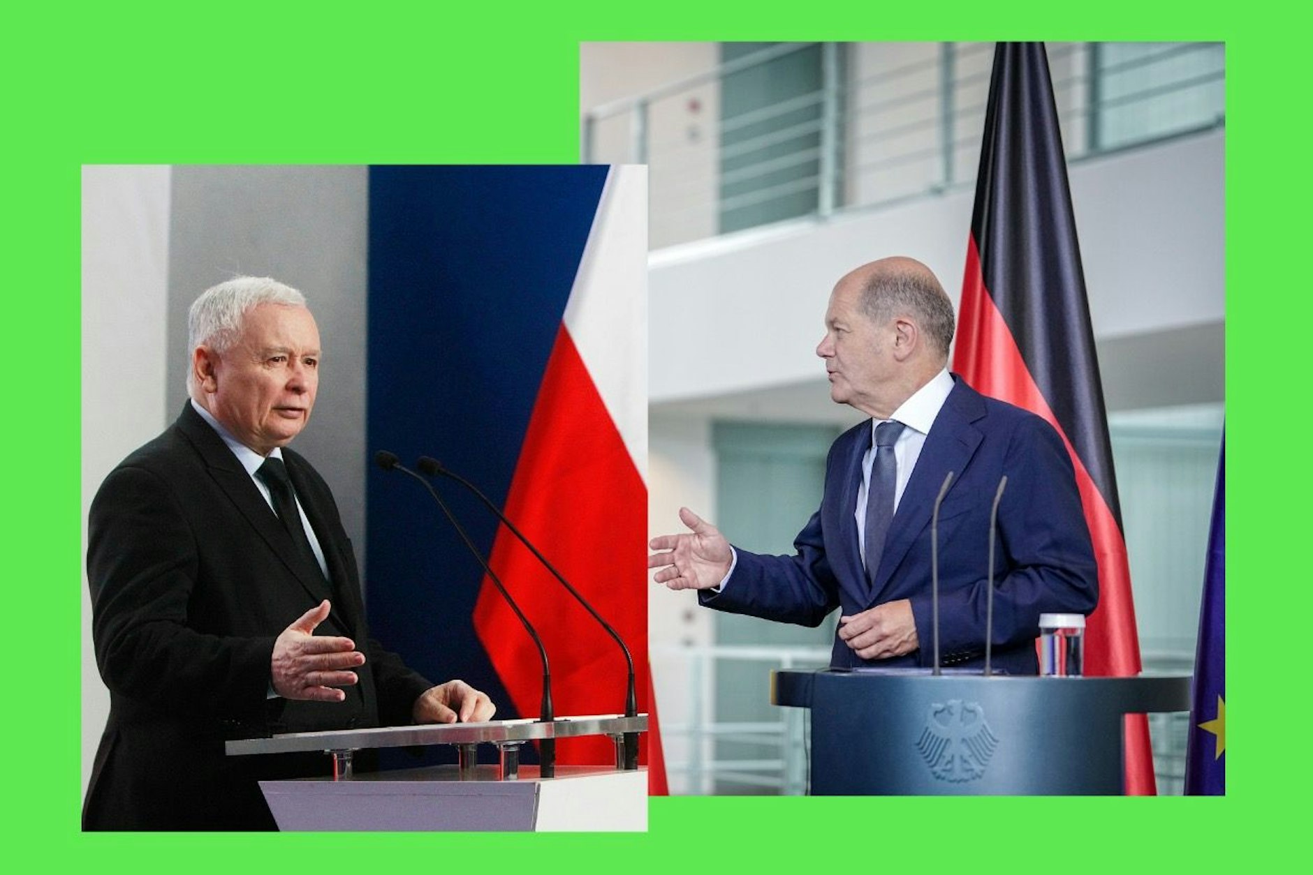 Jaroslaw Kaczynski streitet sich nun mit Olaf Scholz.
