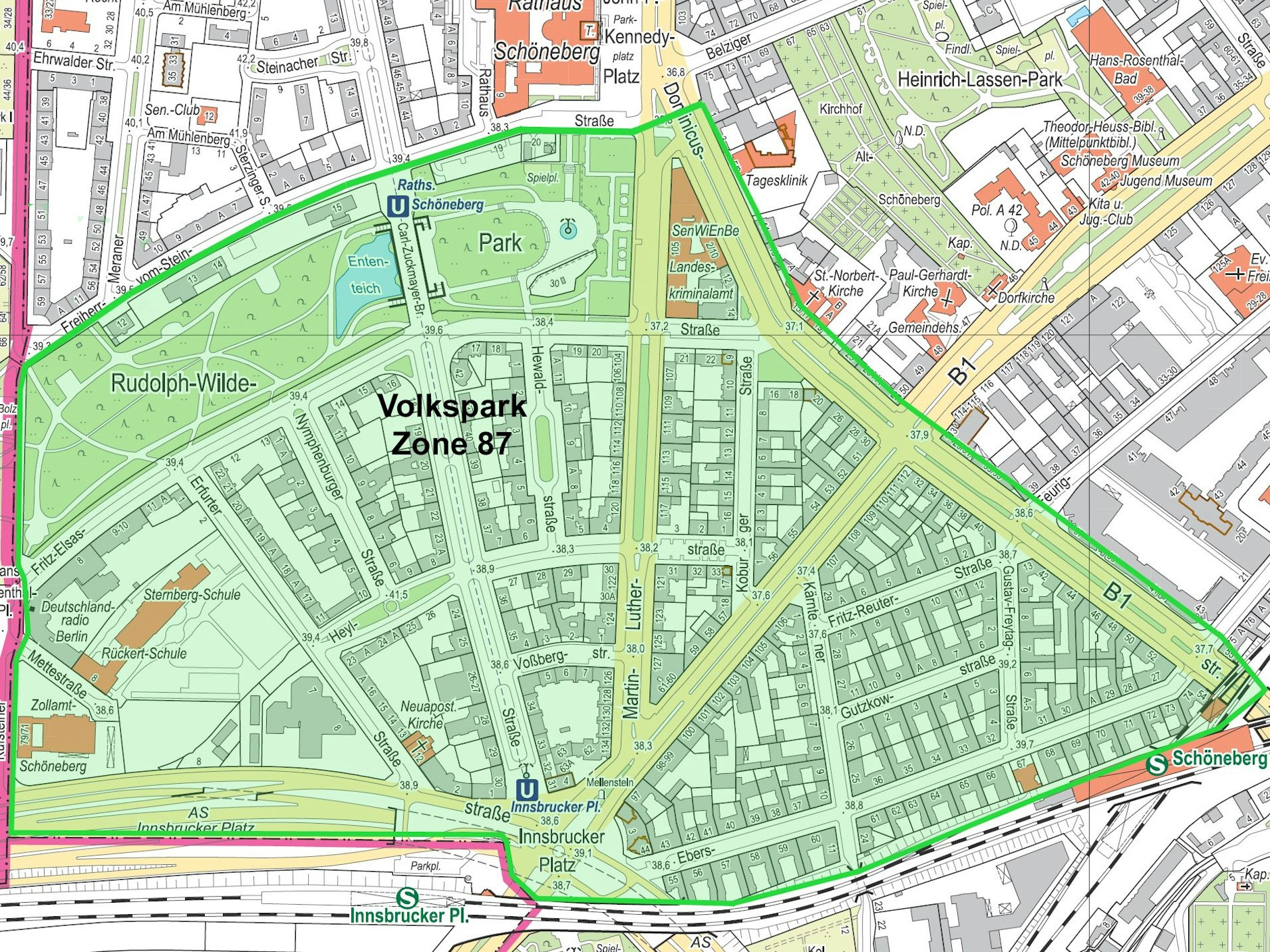 So sieht die neue Parkzone 87 rund um den Volkspark Schöneberg aus.