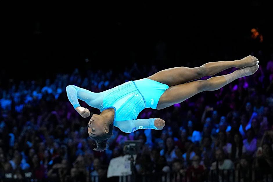 Präsentierte in Antwerpen ein neues Element: Die US-Amerikanerin Simone Biles.  