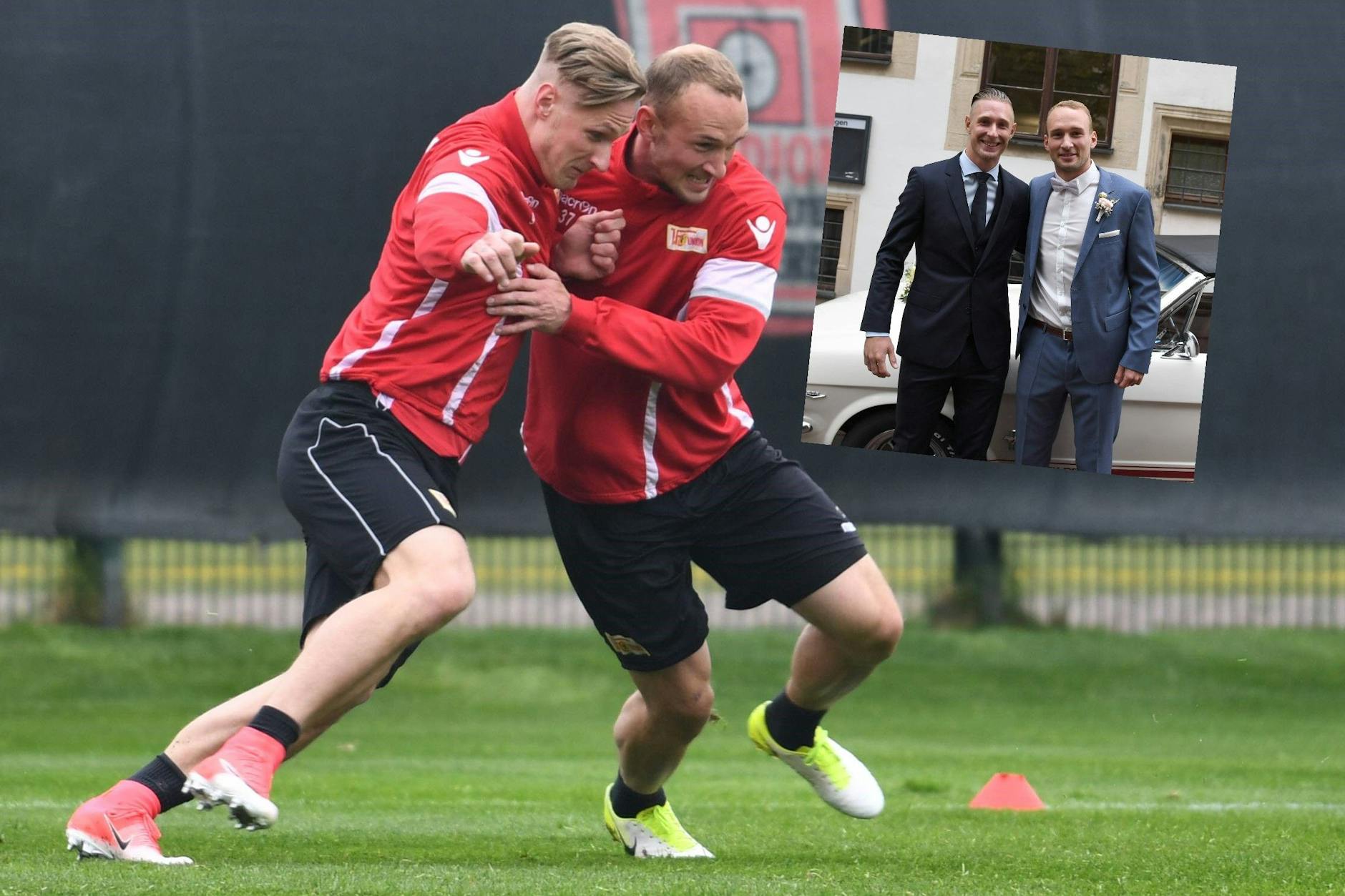 Hertha-Verteidiger Toni Leistner (r.) bekommt es am Sonntag in Braunschweig mal wieder mit seinem besten Kumpel und Trauzeugen Sebastian Polter zu tun.