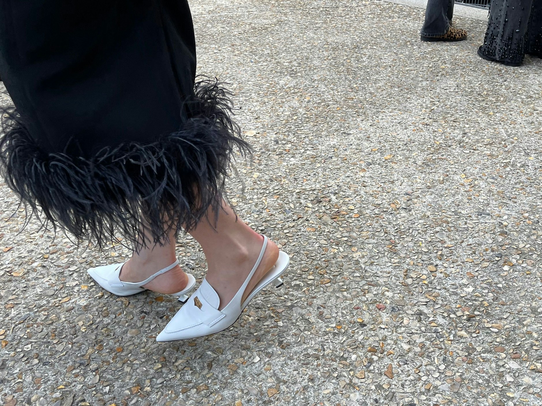 Die Miu-Miu-Schuhe mit der kleinen Münze drin gibt es als Loafer – oder wie hier als Slingback Pumps.