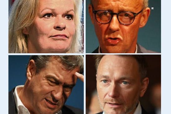 Wahlverlierer: Nancy Faeser, Friedrich Merz, Markus Söder und Christian Lindner.