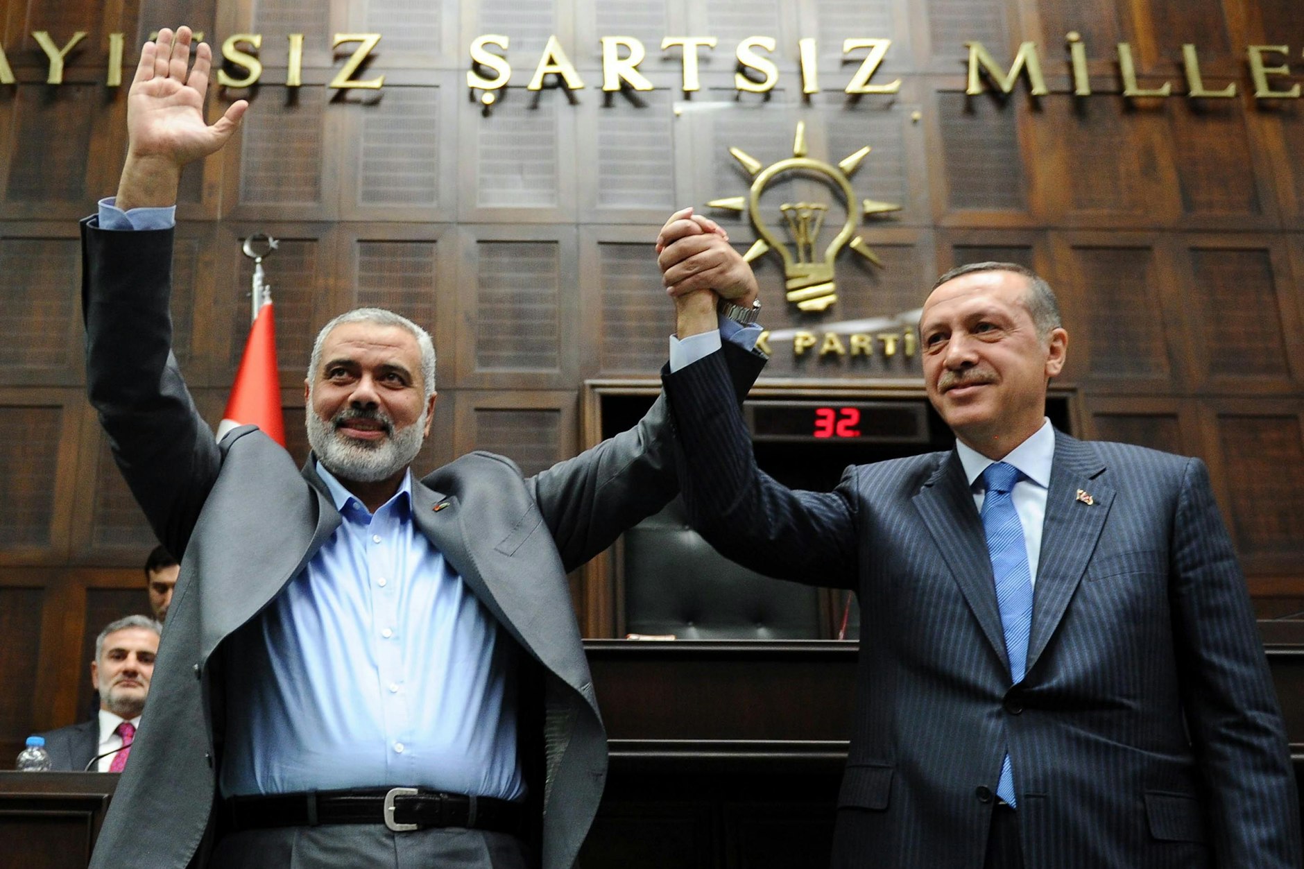 Der Präsident der Türkei, Recep Tayyip Erdogan, bei einem Treffen mit dem Hamas-Führer Ismail Haniyeh.