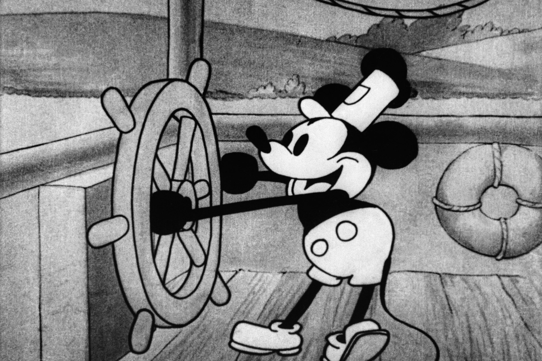 Erster Zeichentrickfilm mit Micky Maus: Sie steuert als "Steamboat Willie" ein Schiff. Die Walt Disney Company feierte am 16. Oktober ihr 100-jähriges Bestehen. Jetzt wird Mickey Maus 95 Jahre alt.