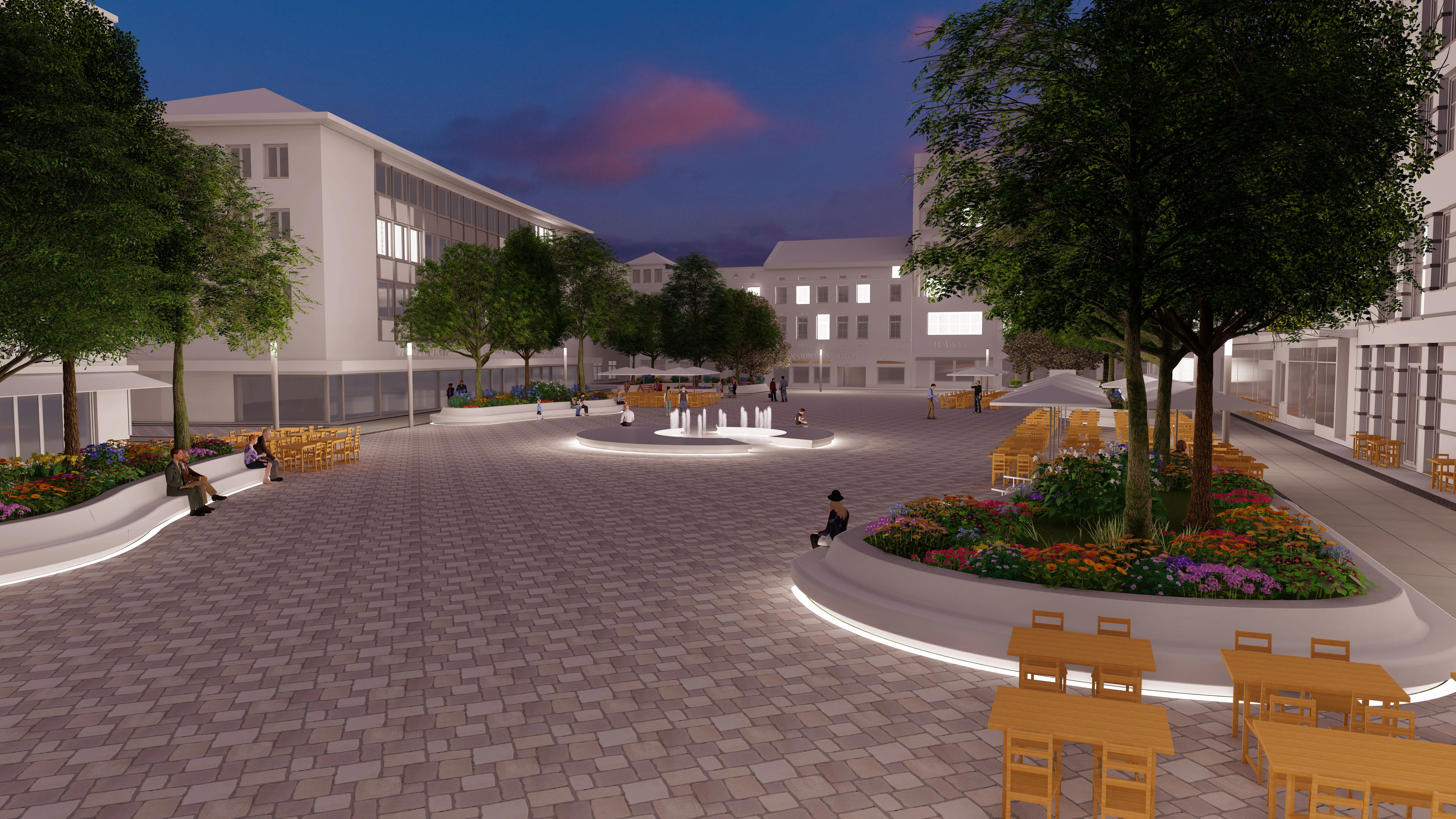 Bei Nacht soll der neue Marktplatz in der Altstadt Spandau hübsch erleuchtet werden.
