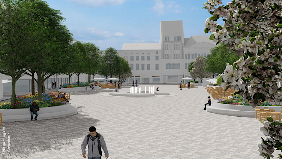 So soll der neue Marktplatz in der Altstadt Spandau aussehen, mit Blickrichtung Osten.