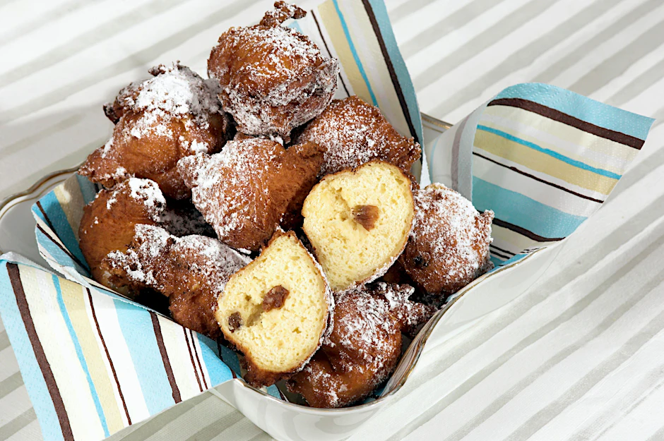 Nonnenfürzchen sind Schmalzgebäck-Bällchen mit Rosinen – das Rezept ist sehr einfach und schnell zu machen.