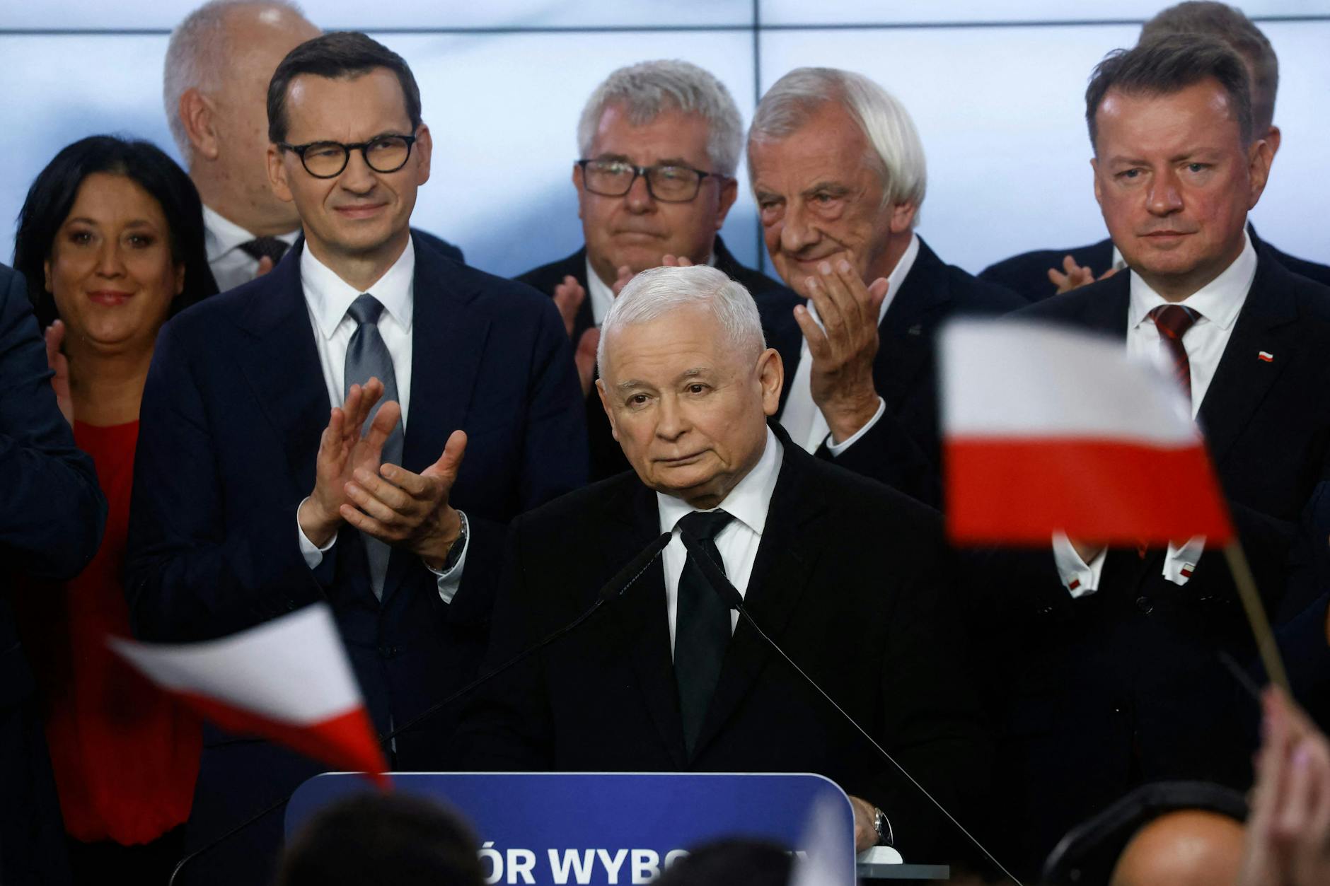 Jaroslaw Kaczynski bei der Wahlparty der PiS