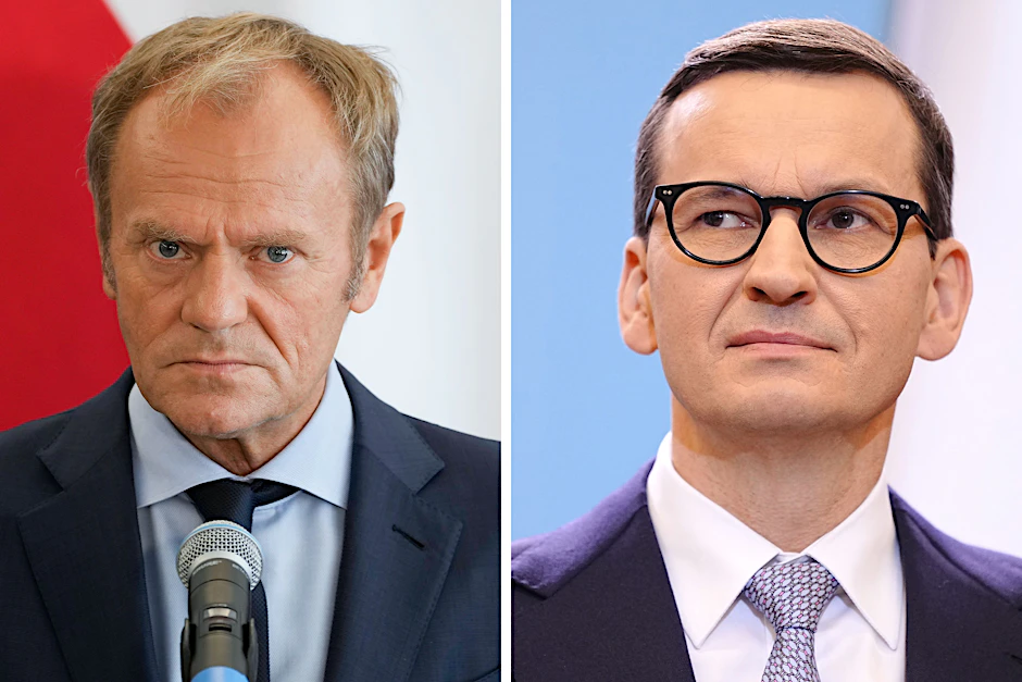 Mateusz Morawiecki (r.), Premierminister Polens und Donald Tusk, ehemaliger EU-Ratspräsident