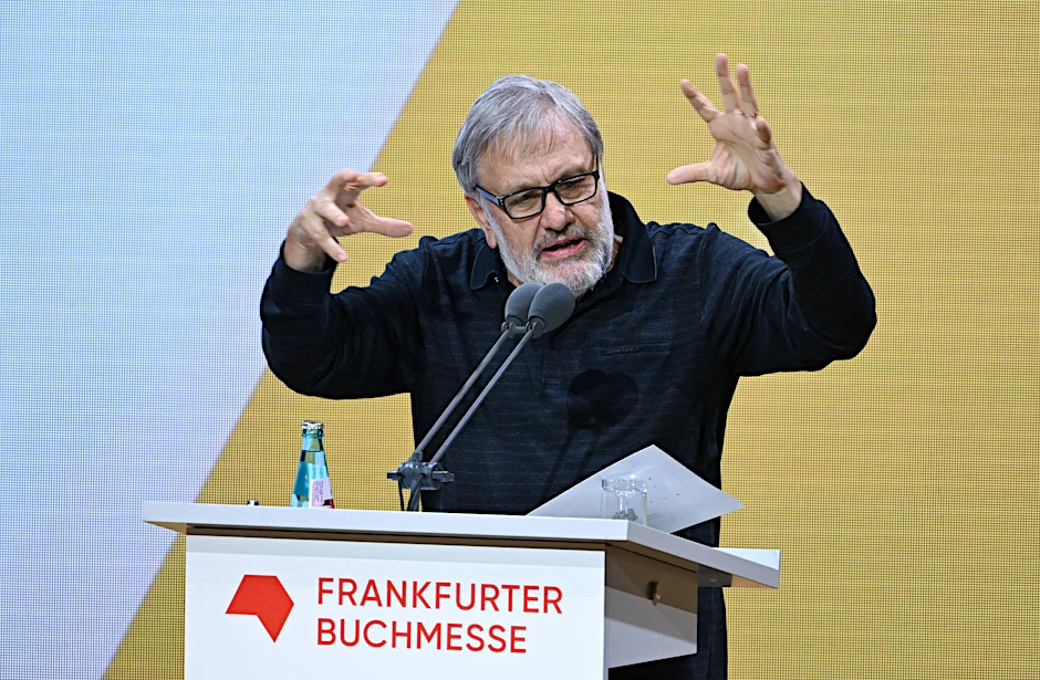Der slowenische Philosoph Slavoj Žižek spricht während der Eröffnungsfeier der Frankfurter Buchmesse.