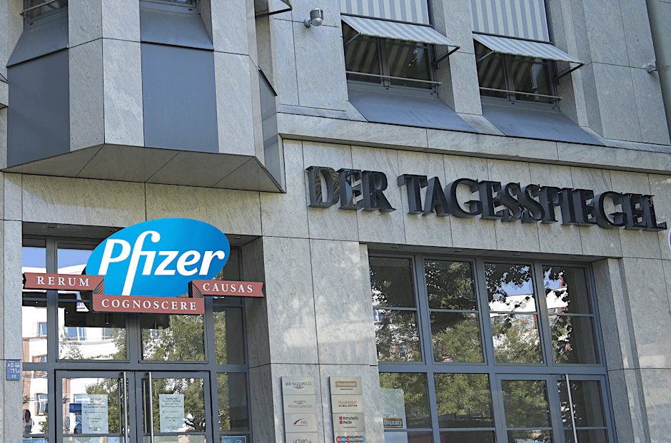 Die Fotomontage deutet es an: Wie gelingt dem Tagesspiegel in Berlin die Trennung zwischen Verlagsinteressen und redaktioneller Freiheit, wenn es um Kooperationen mit dem Pfizer-Konzern geht?