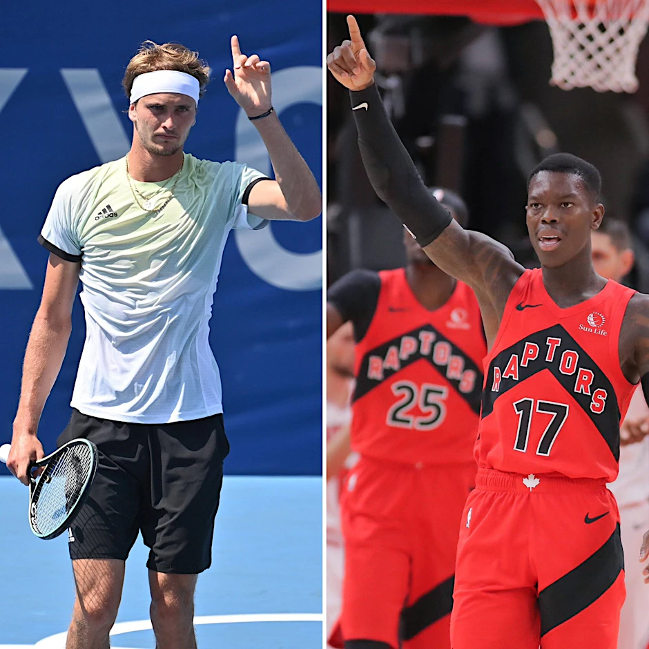 Träumen beide davon, bei Olympia in Paris die Fahne der deutschen Mannschaft zu tragen: Alexander Zverev und Dennis Schröder (r.).&nbsp;