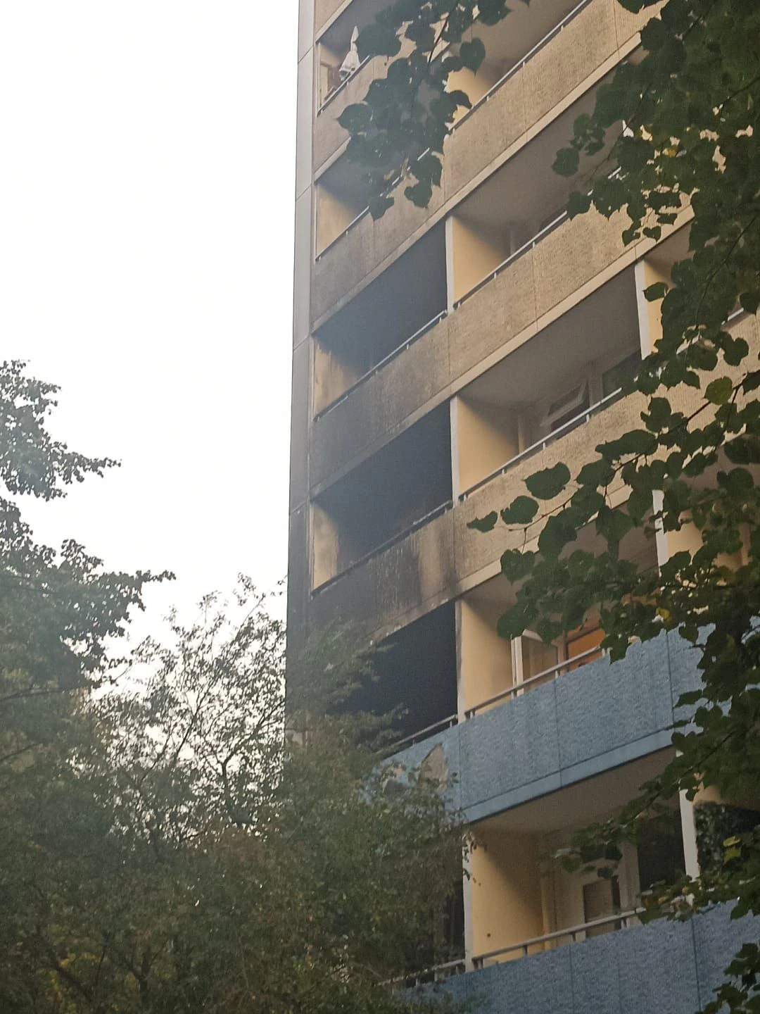 Der Brand in einem Wohnhaus in Friedrichsfelde hinterließ schwarze Spuren an der Fassade.