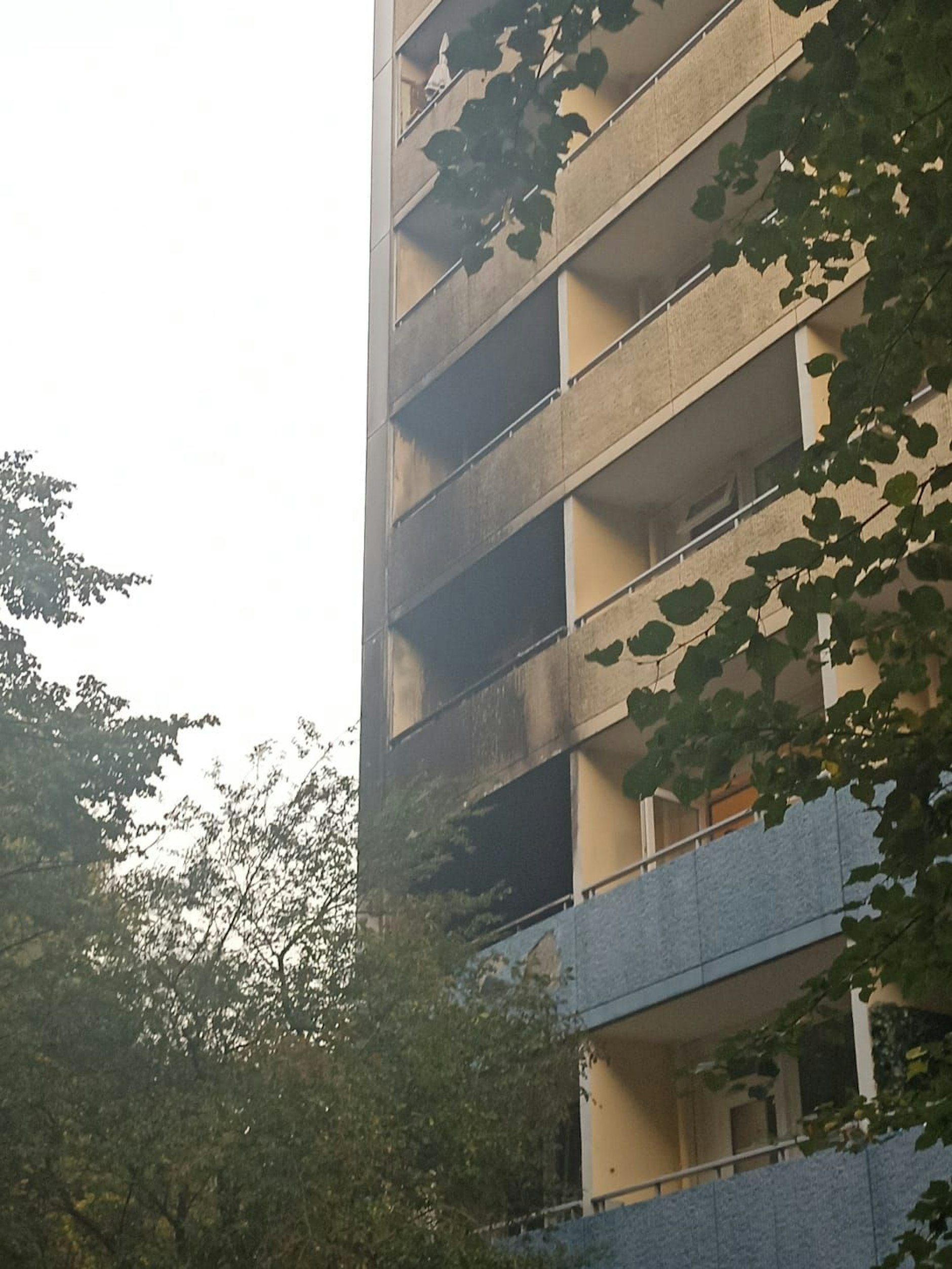 Der Brand in einem Wohnhaus in Friedrichsfelde hinterließ schwarze Spuren an der Fassade.