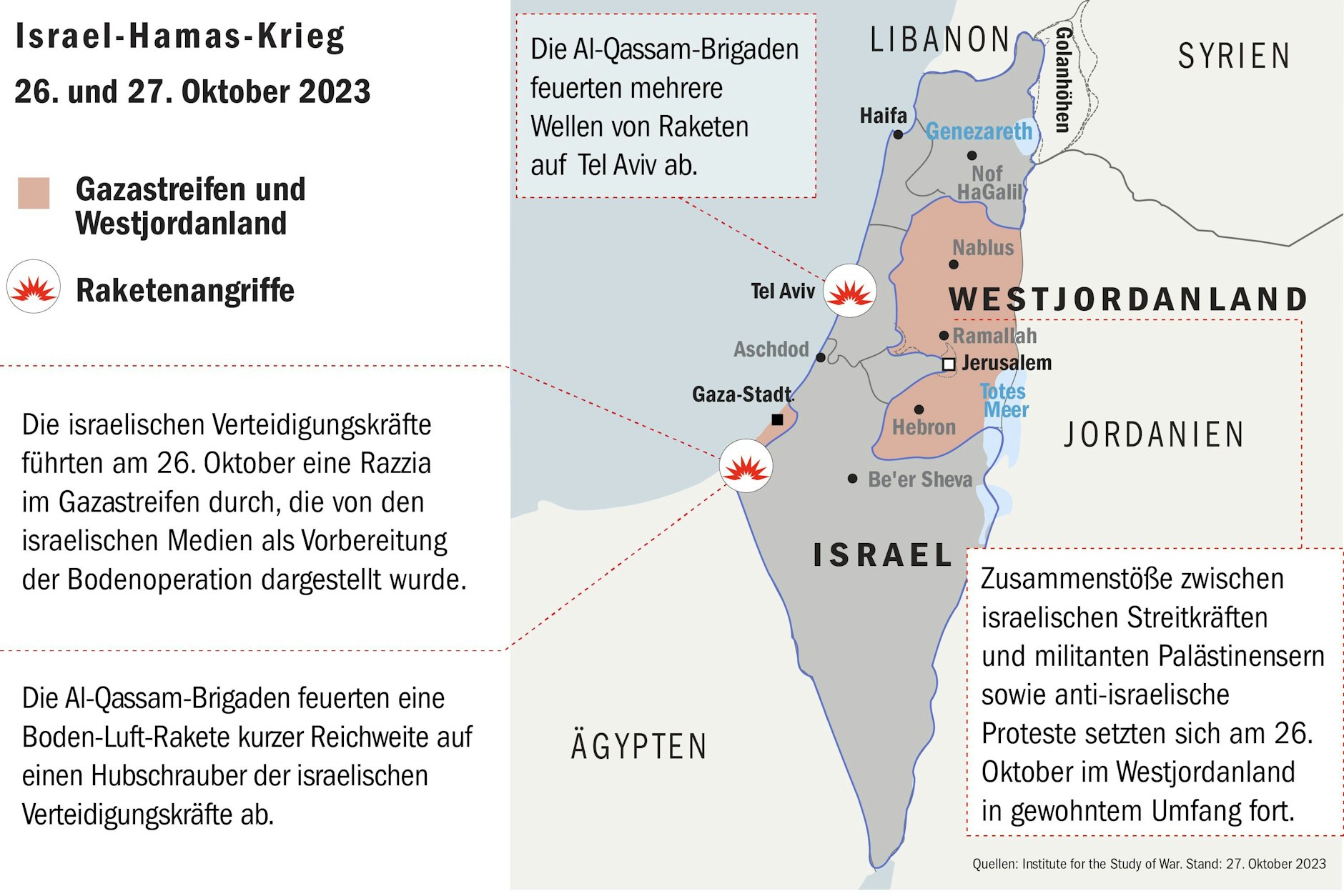 Quelle: Institute and the Institute for the Study of War (ISW). Stand: 27. Oktober 2023
