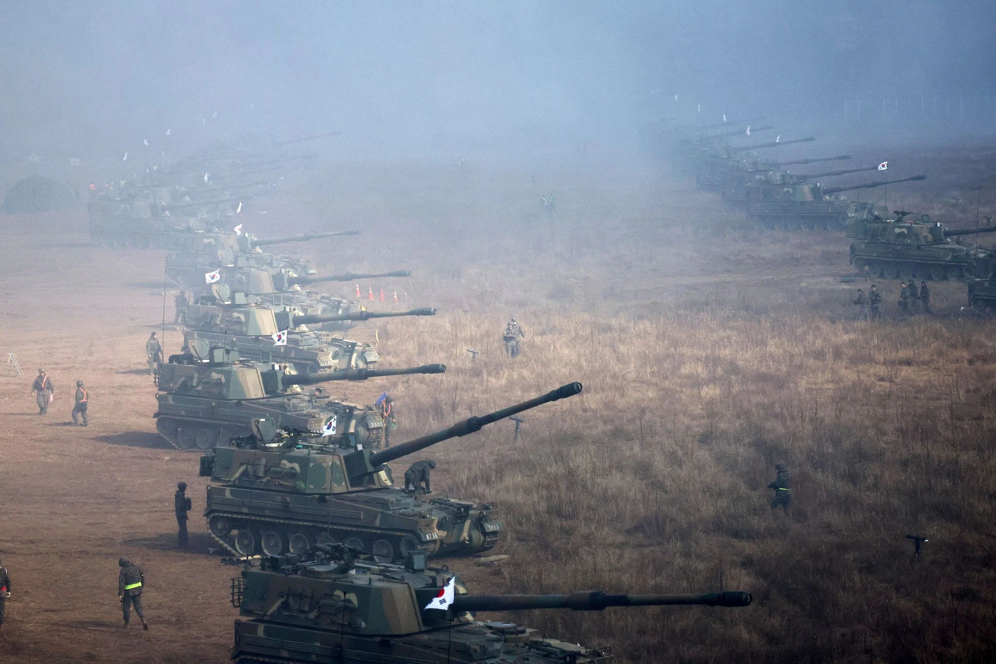 Militärische Machtdemonstrationen sind im Konflikt zwischen Nord- und Südkorea an der Tagesordnung - hier führt Südkorea eine Übung mit Panzerhaubitzen durch.  