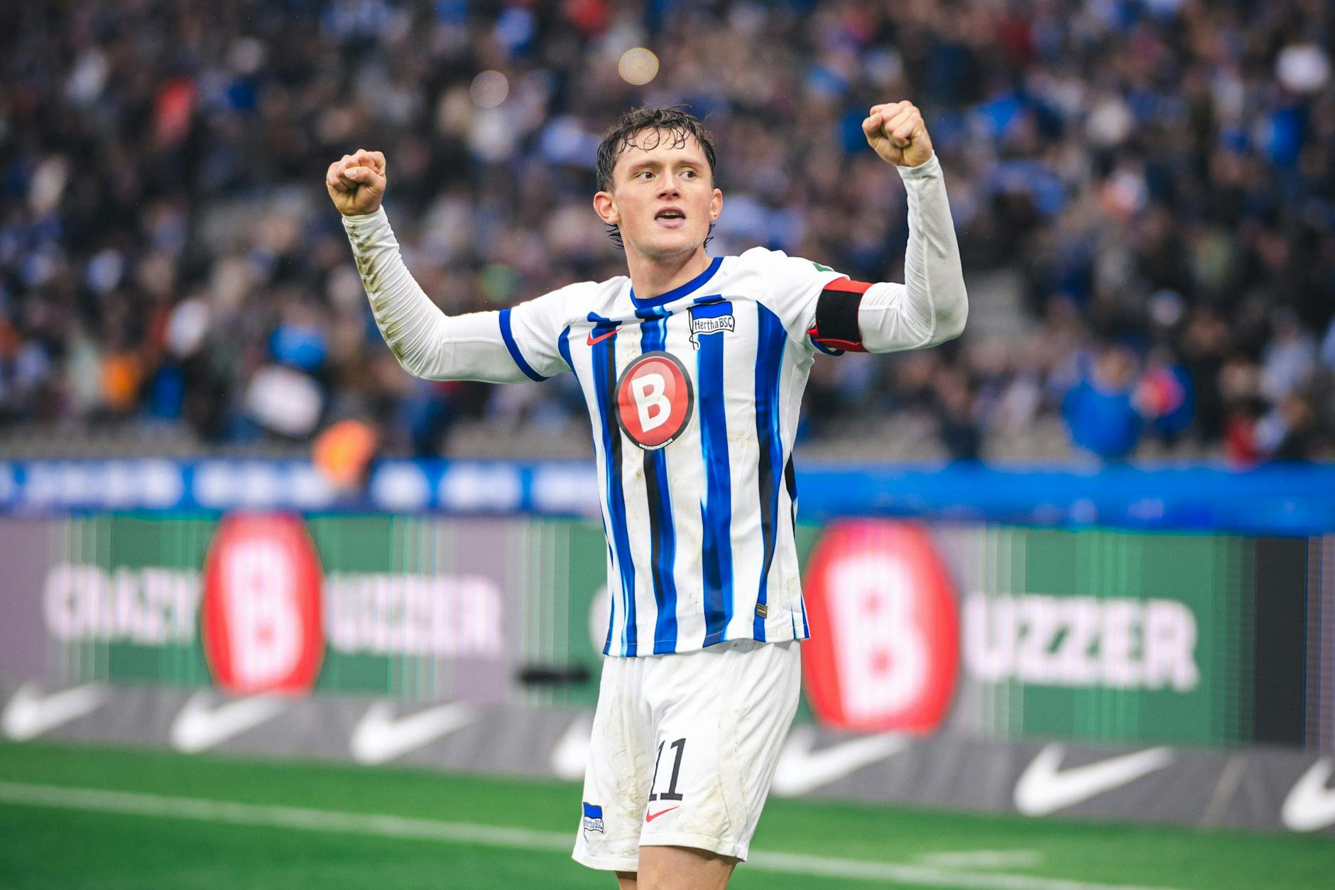 Herthas Shooting-Star Fabian Reese jubelt. Er und seine Kollegen hätten dies schon viel häufiger tun können, wenn sie die zweiten Halbzeiten besser spielen würden.