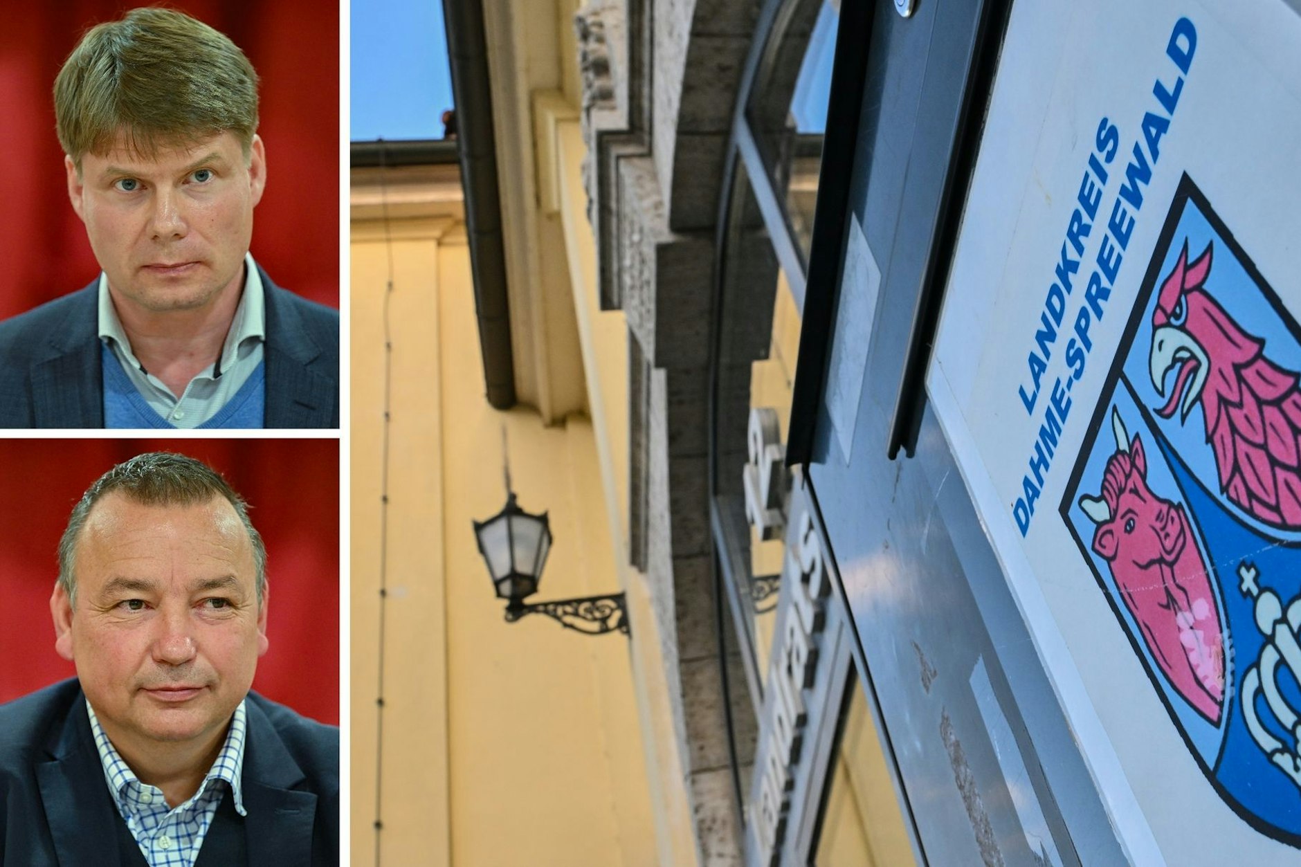Die beiden Kandidaten der Landratswahl im Landkreis Dahme-Spreewald Steffen Kotré (oben, AfD) und Sven Herzberger (parteilos). 
