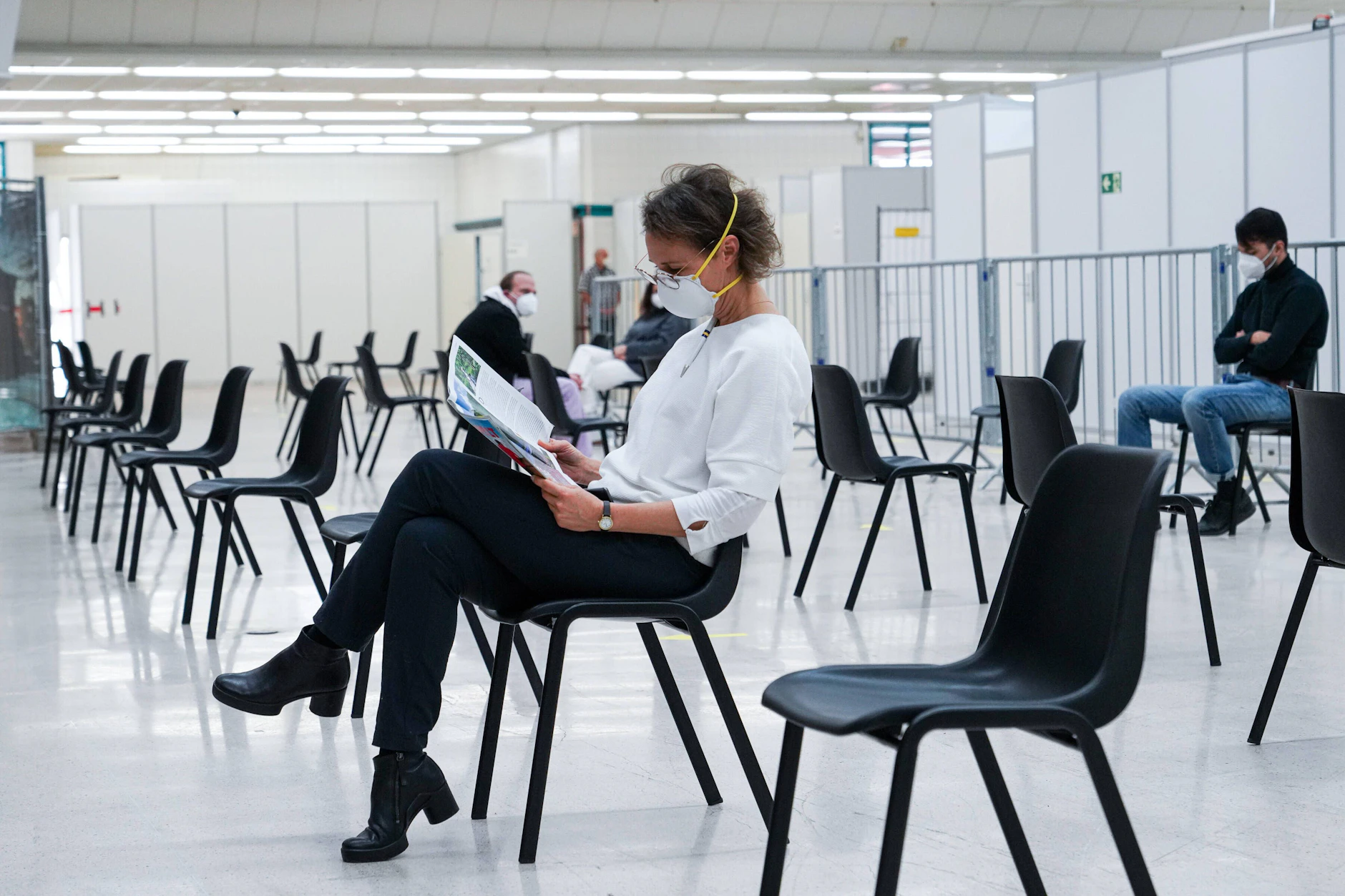 Wartebereich eines Impfzentrum Ende 2020 in Heidelberg.