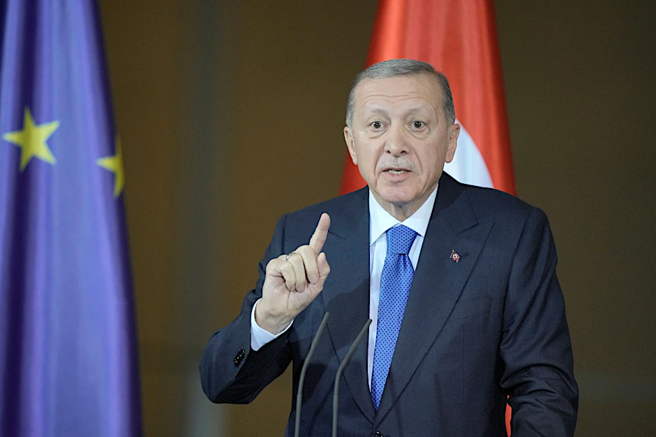 Der türkische Präsident Recep Tayyip Erdogan bei der Pressekonferenz in Berlin