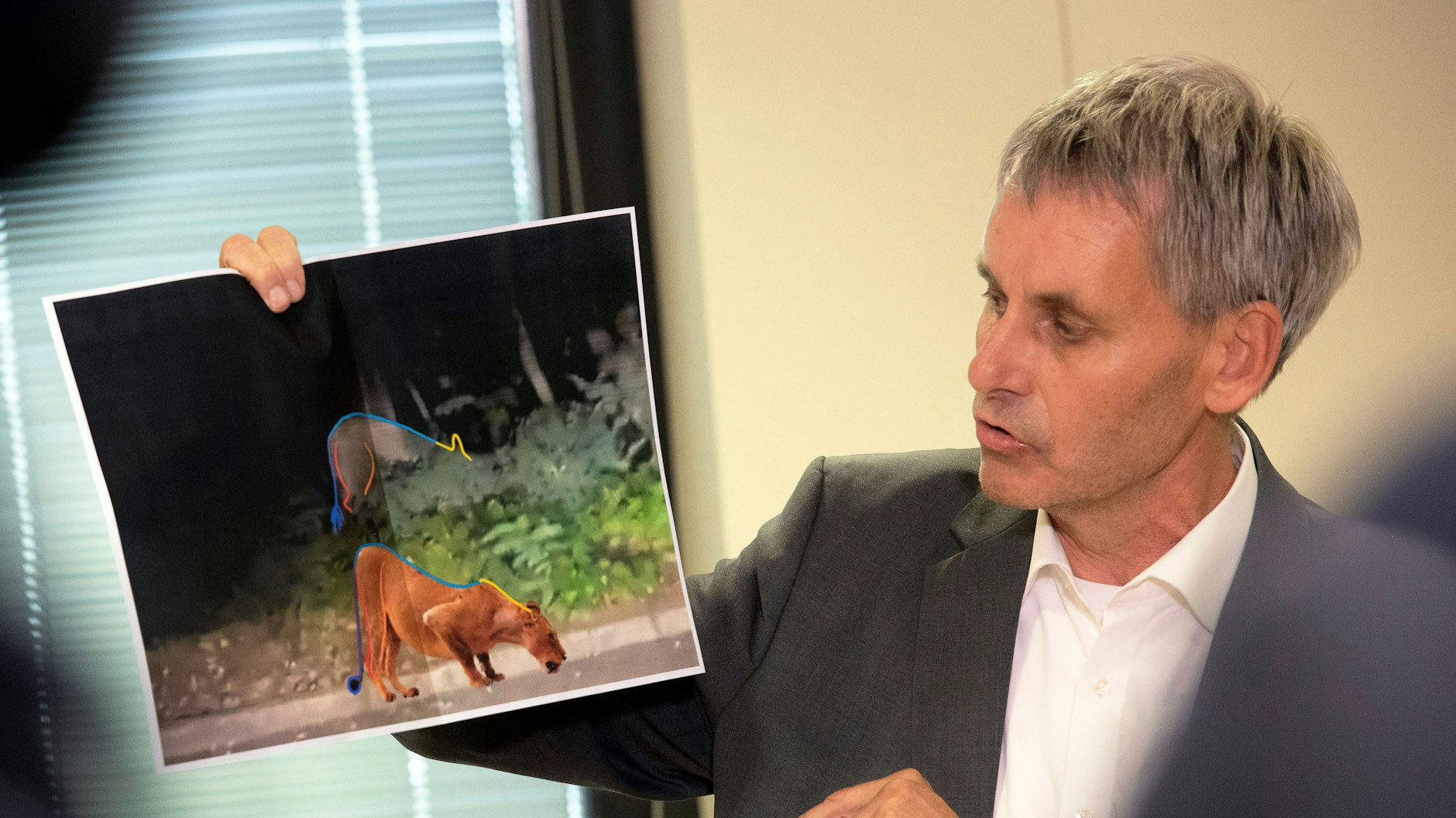 Juli 2023: Kleinmachnows Bürgermeister Michael Grubert erklärt, warum die damals gesuchte Löwin im Ort keine war. Daher sollte die Gemeinde eine Patenschaft für echte Löwen übernehmen.