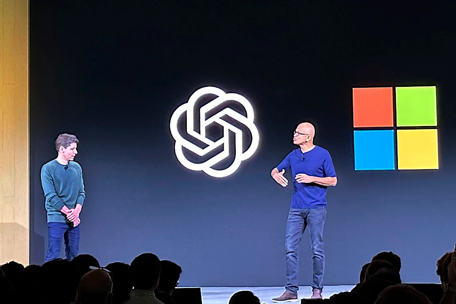 ARCHIV - Satya Nadella, CEO von Microsoft, beim OpenAI DevDay, der ersten Entwicklerkonferenz von OpenAI.  