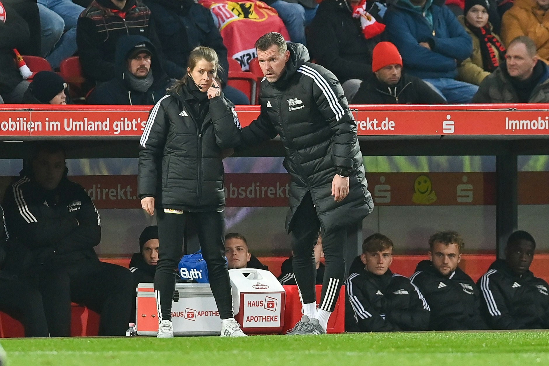 Co-Trainerin Marie-Louise Eta und Interimscoach Marco Grote erlebten bei ihrer Premiere für den 1. FC Union&nbsp; gegen Augsburg ein packendes Spiel.&nbsp;