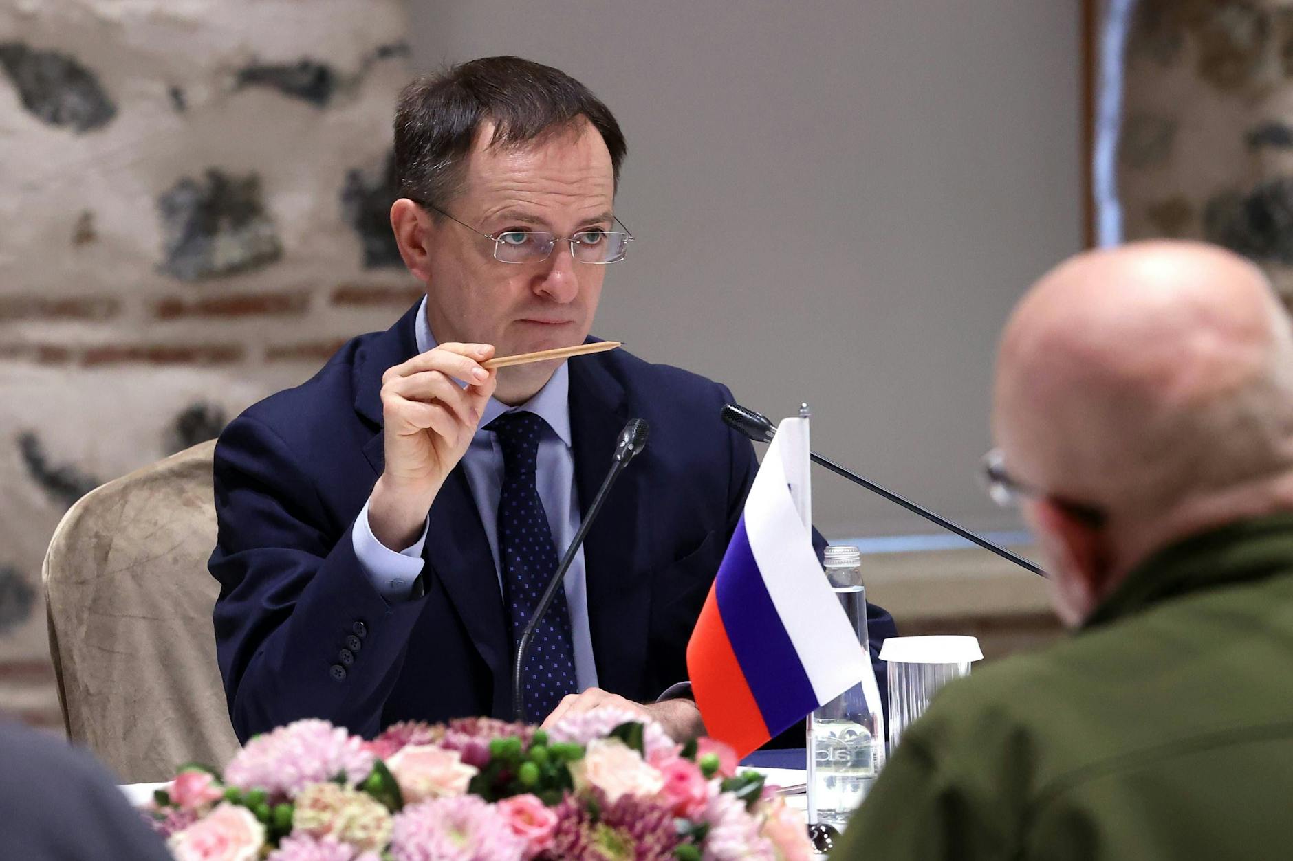 Der russische Chefunterhändler Wladimir Medinski bei den Istanbul-Verhandlungen Ende März 2023