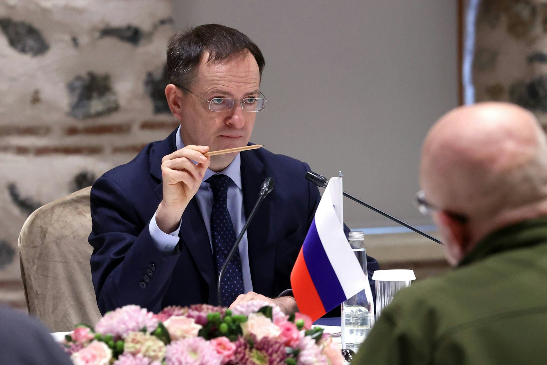 Der russische Chefunterhändler Wladimir Medinski bei den Istanbul-Verhandlungen Ende März 2023