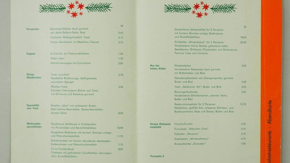 Schöne Namen, bekannte Gerichte. So richtig weihnachtlich wurde es im Palastrestaurant nicht.