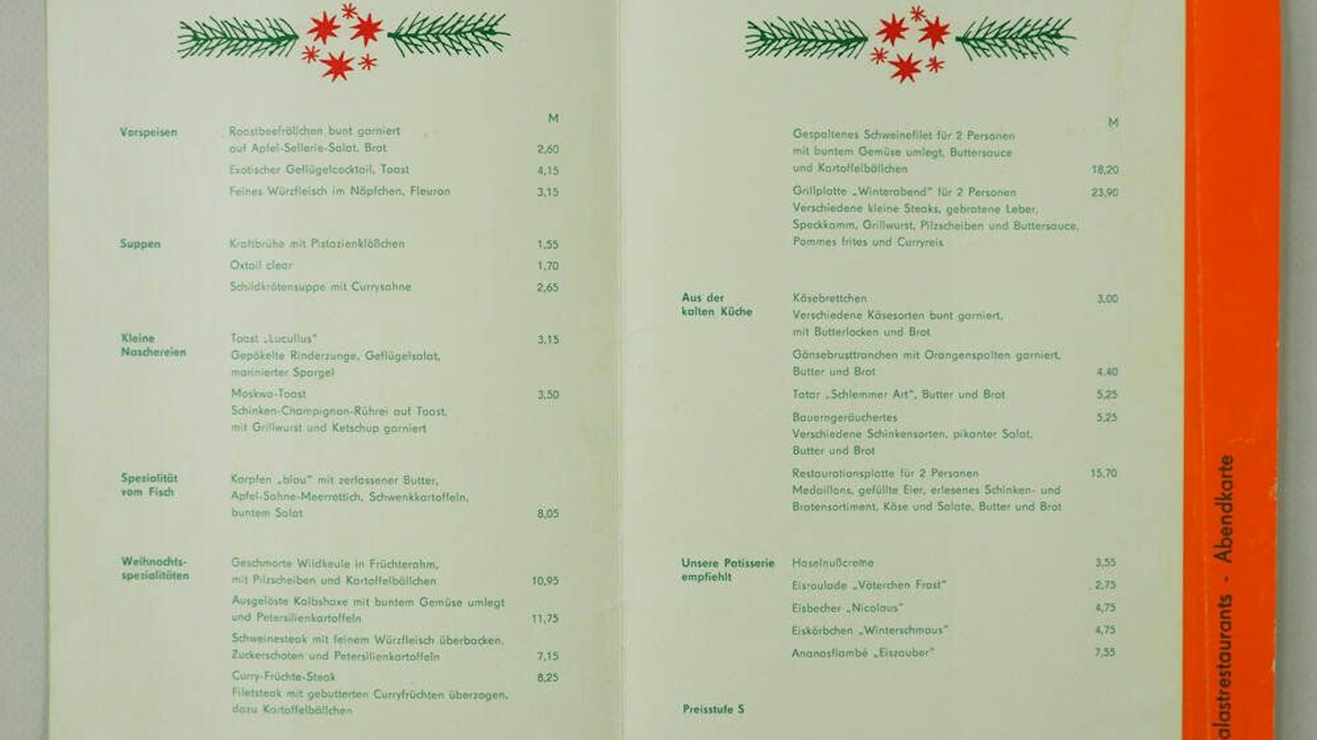Schöne Namen, bekannte Gerichte. So richtig weihnachtlich wurde es im Palastrestaurant nicht.