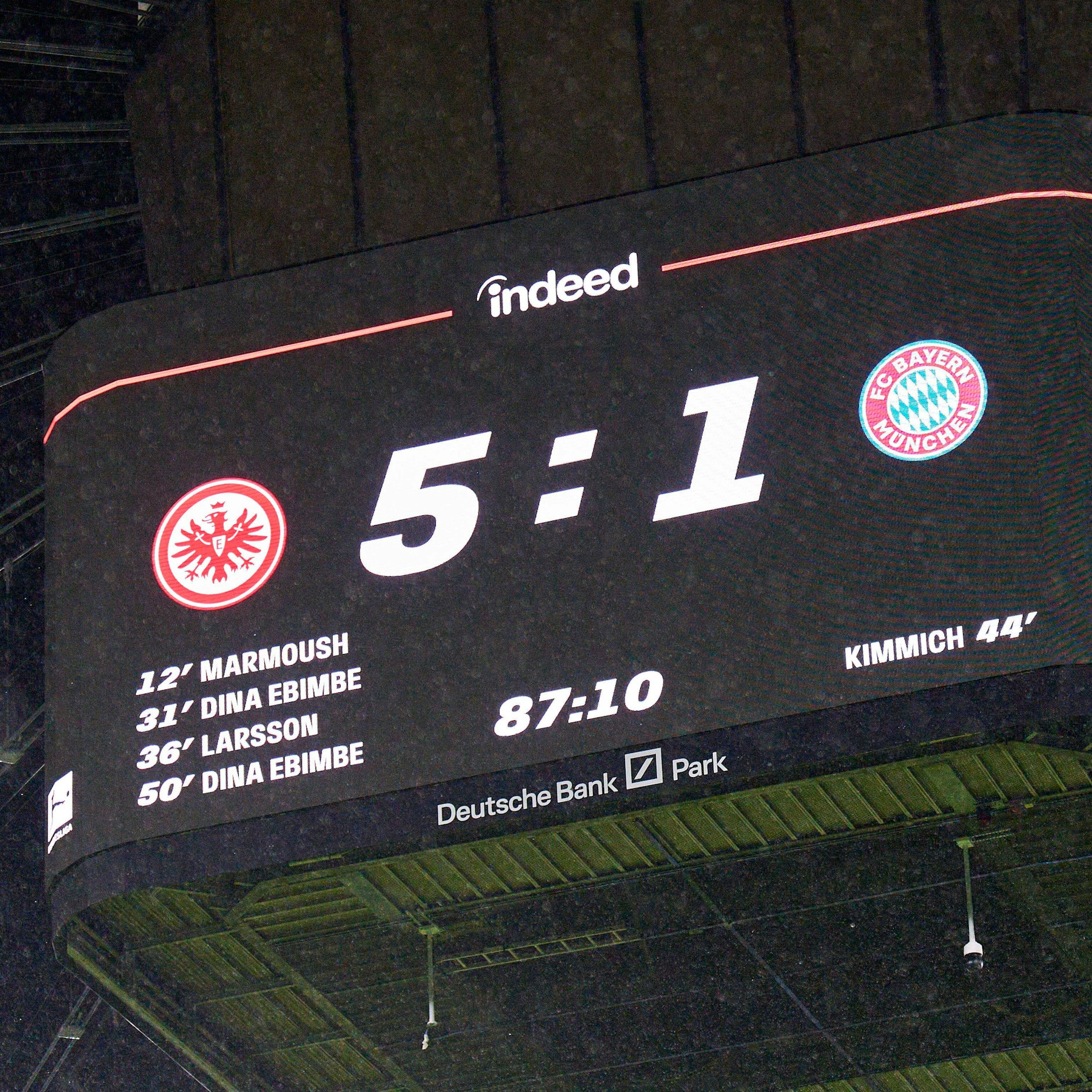 So eine Anzeigentafel hat Seltenheitswert: FC Bayern kassiert in Frankfurt fünf Gegentore.