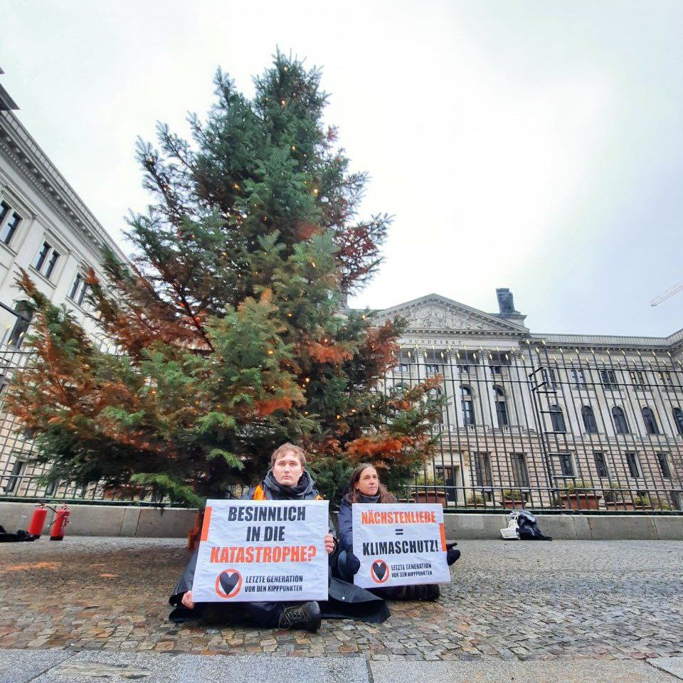 Klimakleber besprühen Weihnachtsbäume in mehreren Städten