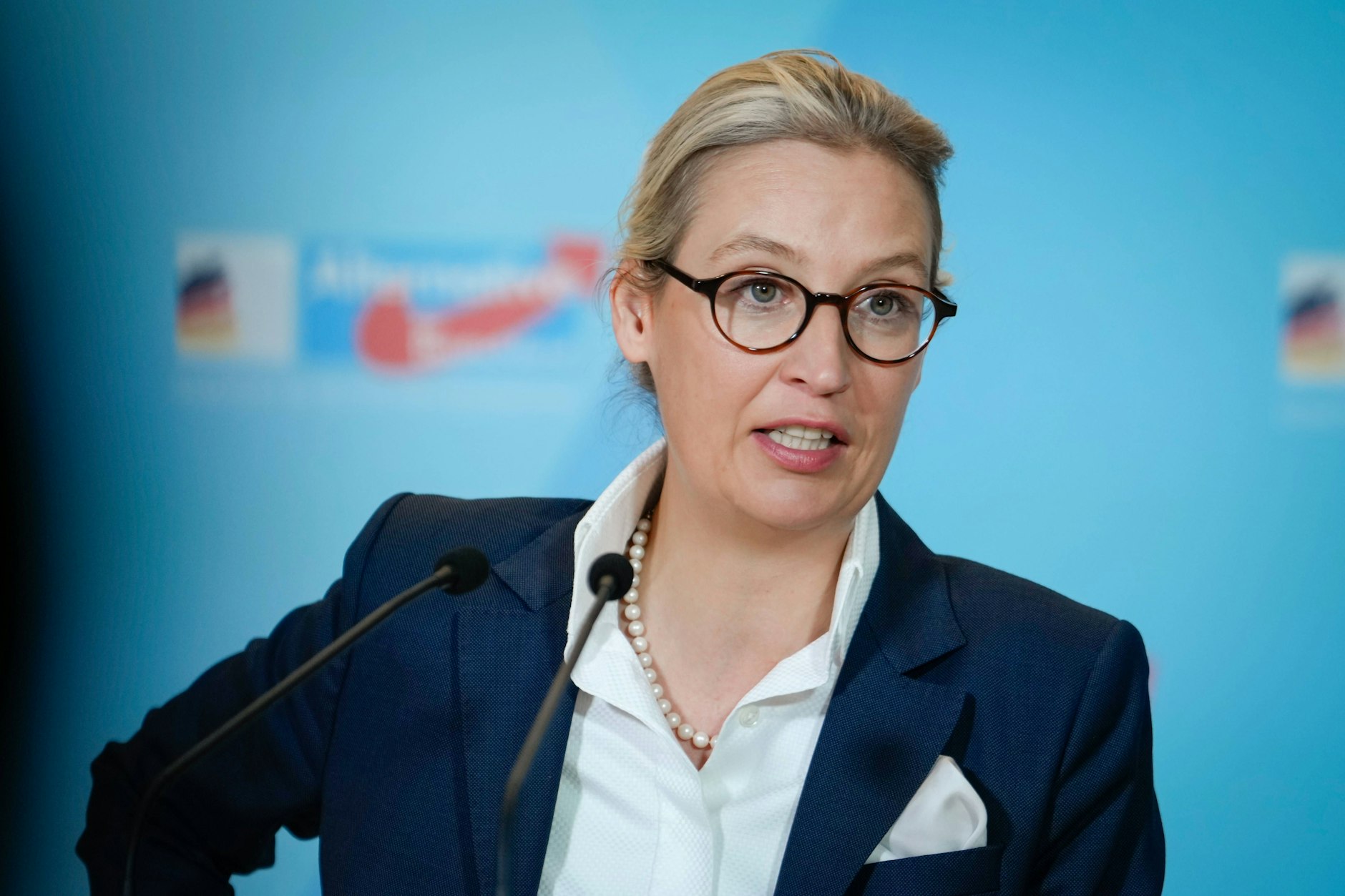 Alice Weidel bei ihrem Statement im Vorfeld der Fraktionssitzung der AfD Bundestagsfraktion.