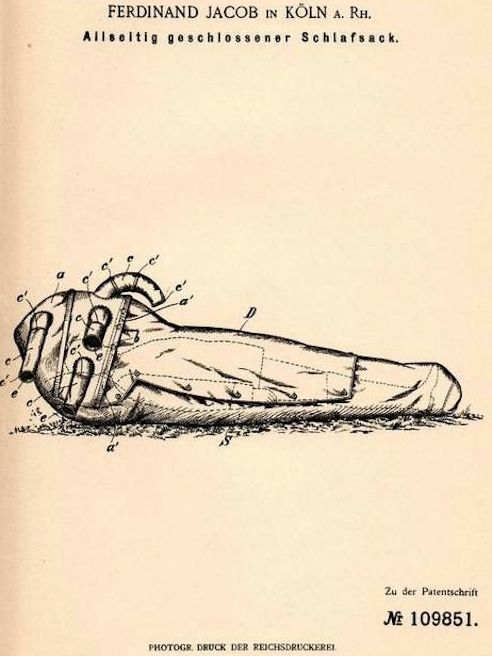 Vor 125 Jahren meldete Ferdinand Jacob das erste deutsche Patent für einen allseitig geschlossenen Schlafsack an.