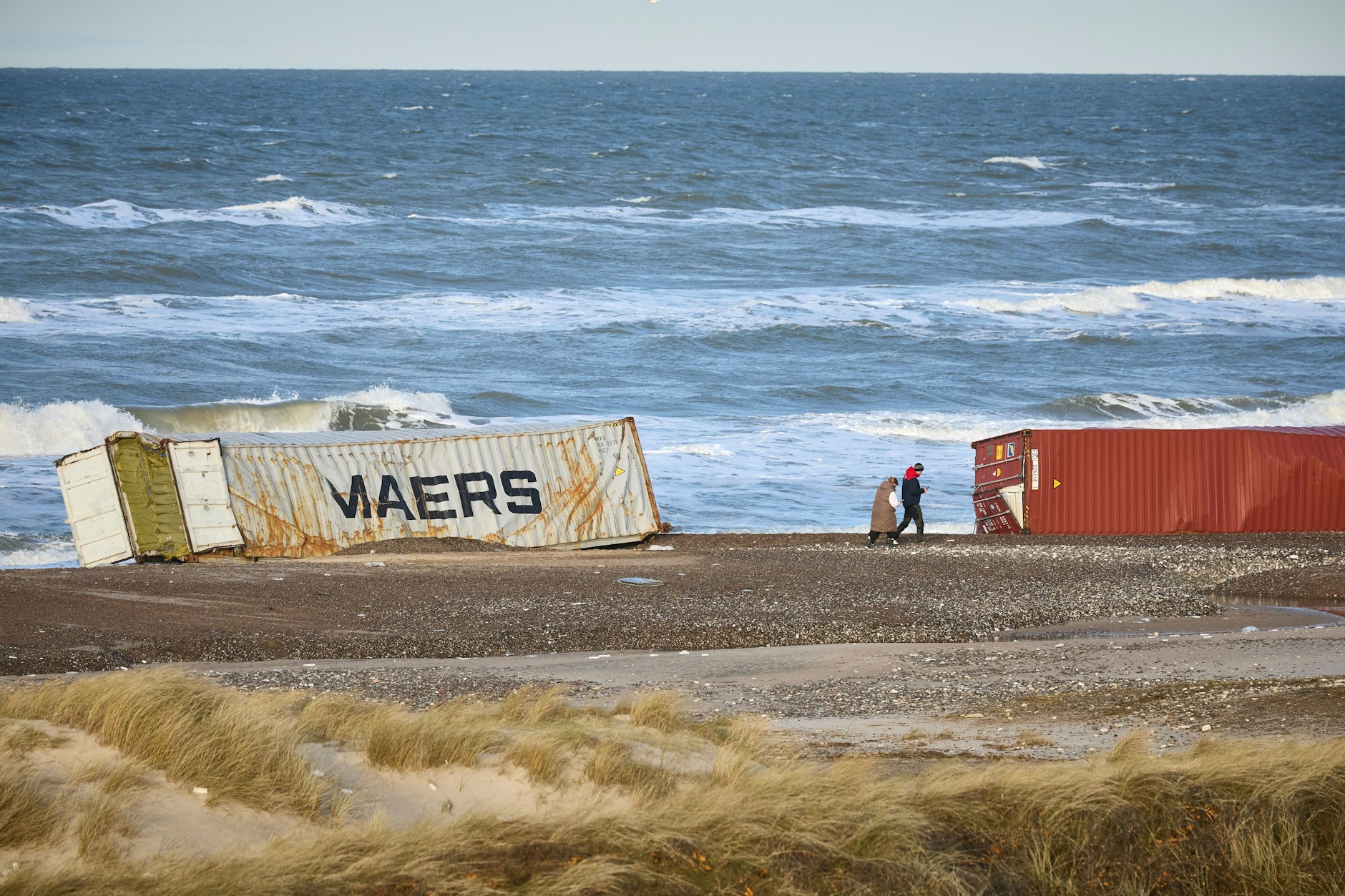 Gestrandete Container in der Gegend zwischen Tranum und Slette Strand in Dänemark. Das Frachtschiff Mayview Maersk hatte vor der dänischen Küste mehr als 40 Container verloren. 