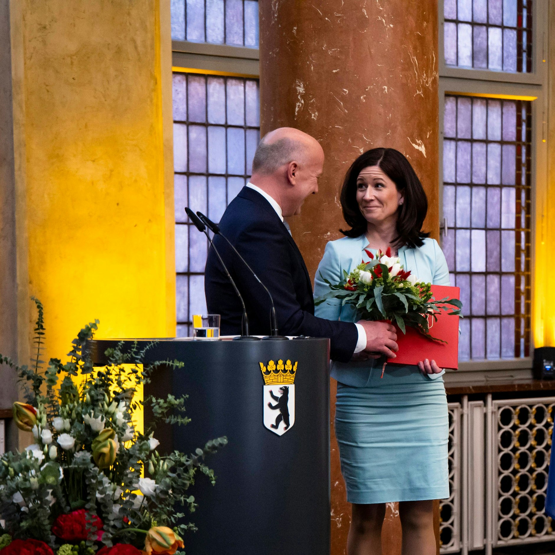 Der Regierende Bürgermeister Kai Wegner bei der Ernennungszeremonie für die Senatorin für Bildung, Jugend und Familie, Katharina Günther-Wünsch, am 27.&nbsp; April 2023 im Roten Rathaus.&nbsp;