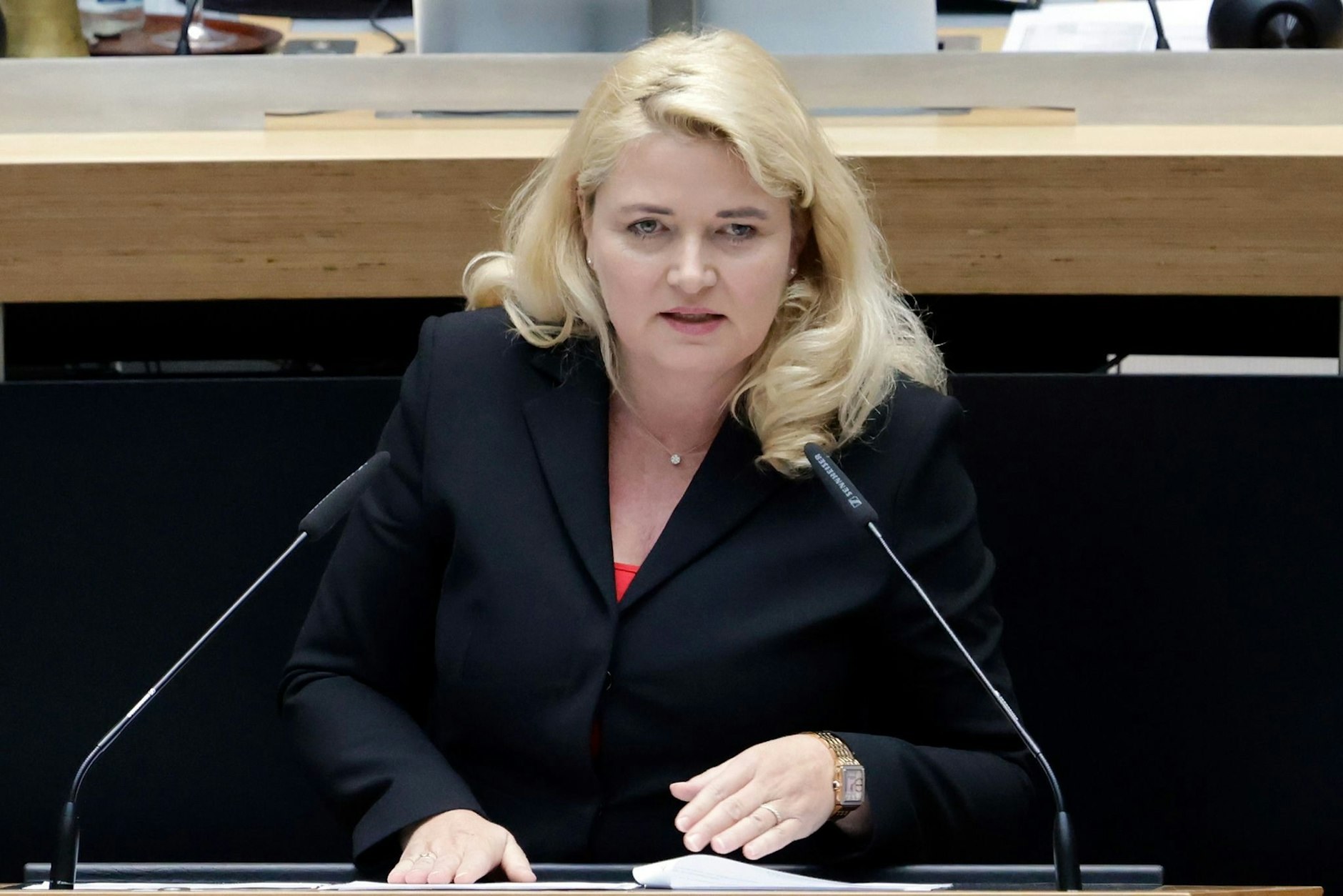 ARCHIV - Die Berliner AfD-Fraktionsvorsitzende Kristin Brinker spricht im Berliner Abgeordnetenhaus.  