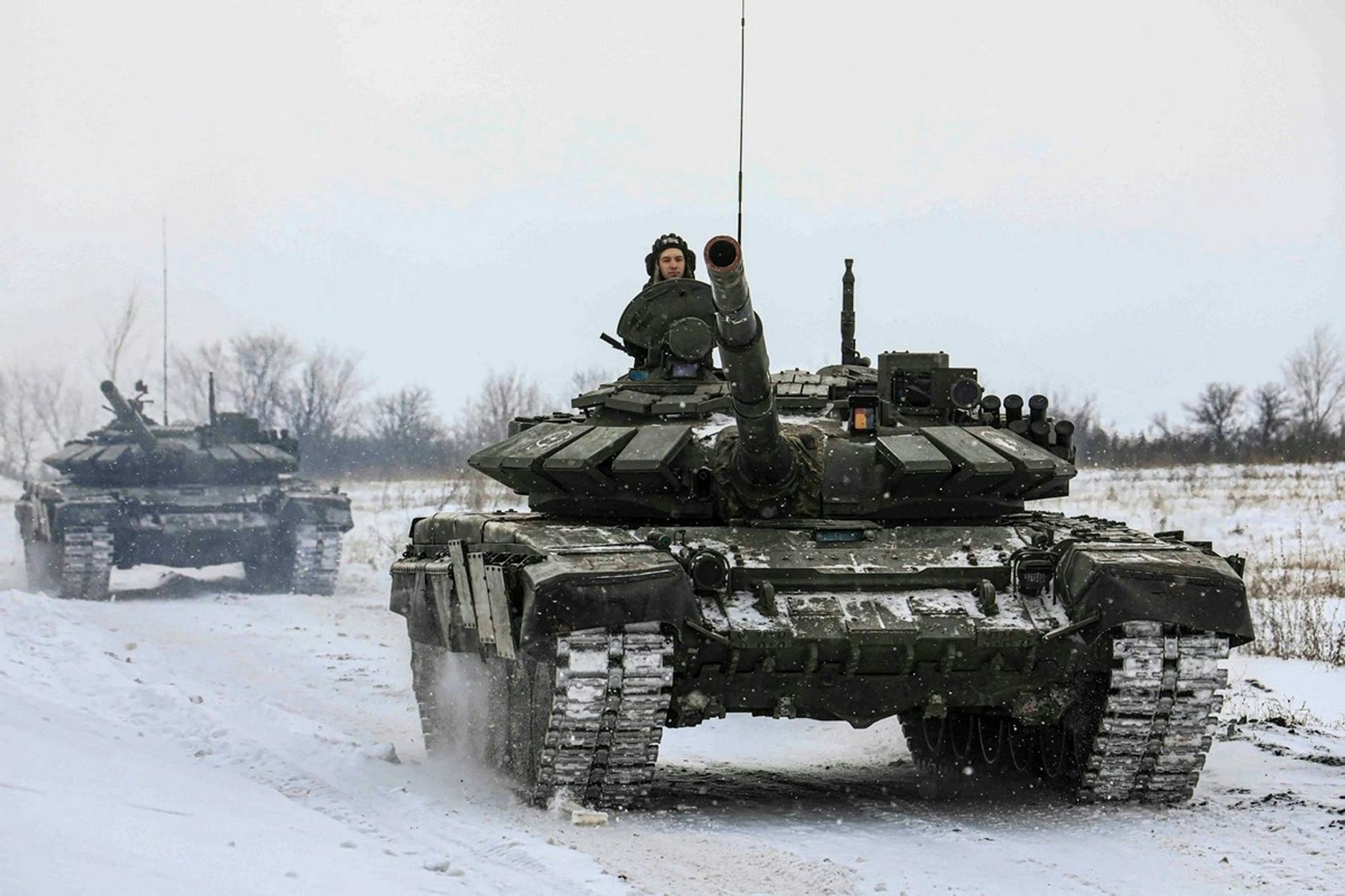 Russische Panzer während eine Übung an der Grenze zu der Ukraine.