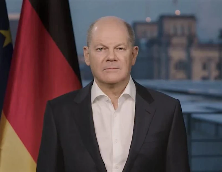 Bundeskanzler Olaf Scholz in seiner Videoansprache