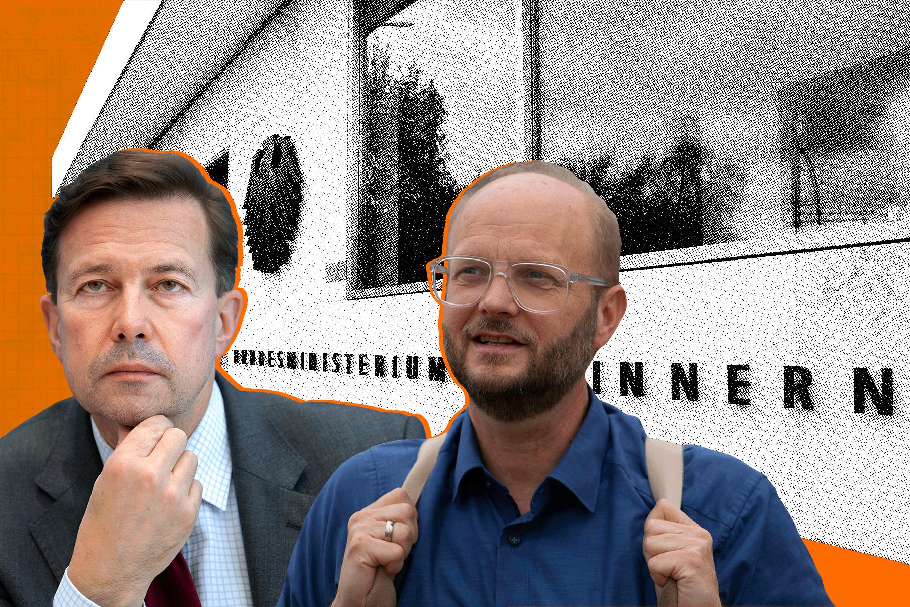 Ex-Regierungssprecher Steffen Seibert (l.) und Correctiv-Gründer David Schraven: „Es war einfach ein Gespräch“, sagt Schraven über das Treffen im Bundesinnenministerium.
