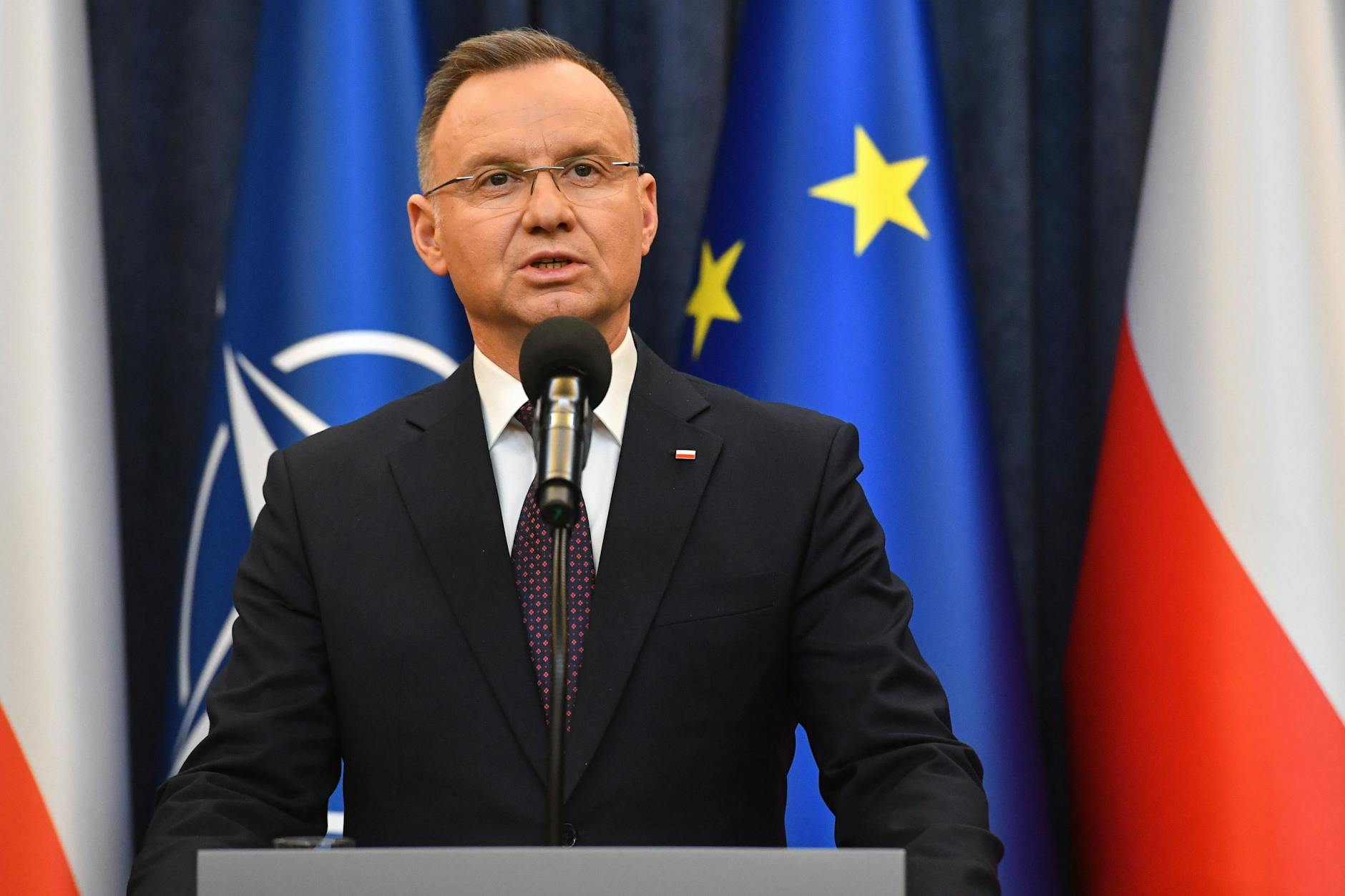 Polens Präsident Andrzej Duda, hier während einer Erklärung Ende Januar im Präsidentenpalast, hat Zweifel an einer Rückeroberung der Krim durch die Ukraine geäußert.