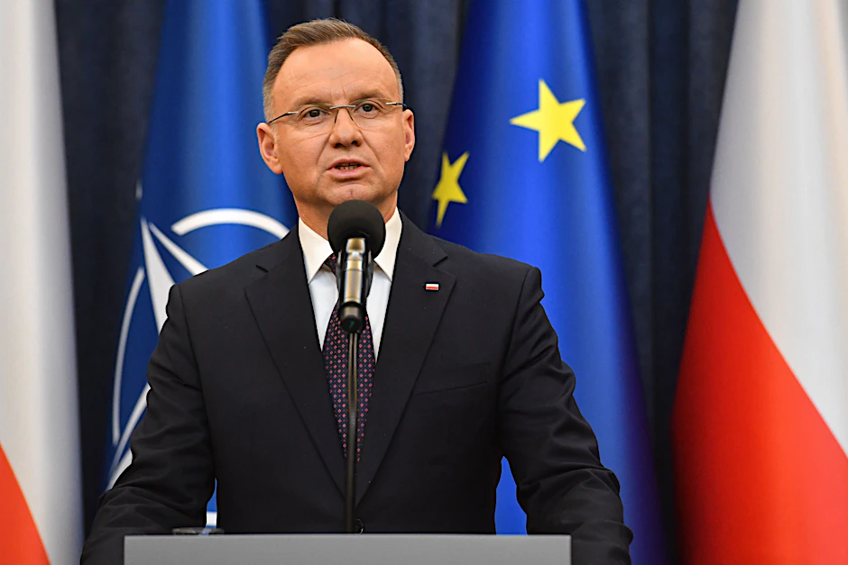 Polens Präsident Andrzej Duda, hier während einer Erklärung Ende Januar im Präsidentenpalast, hat Zweifel an einer Rückeroberung der Krim durch die Ukraine geäußert. 