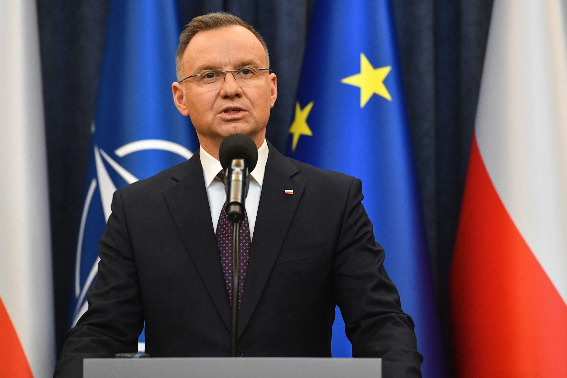 Polens Präsident Andrzej Duda, hier während einer Erklärung Ende Januar im Präsidentenpalast, hat Zweifel an einer Rückeroberung der Krim durch die Ukraine geäußert. 