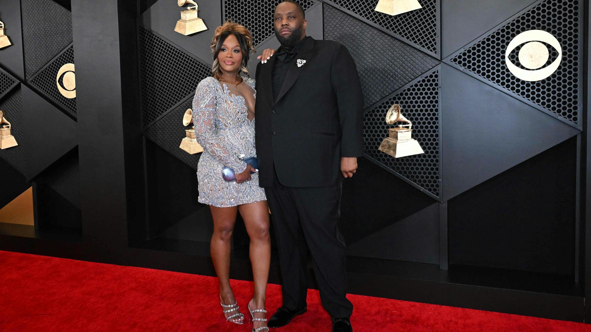 Killer Mike mit seiner Frau auf dem roten Teppich bei der Grammy-Preisverleihung. Noch vor der Gala wurde er in Handschellen abgeführt.