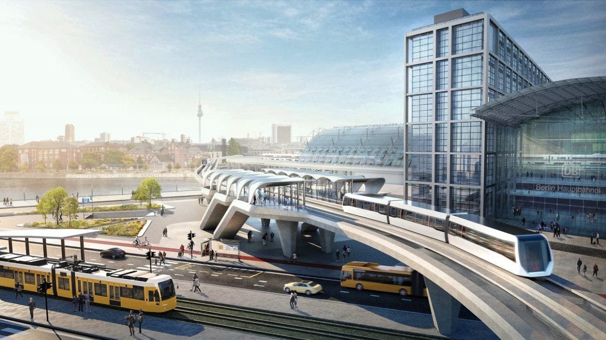 Ein Blick in die Zukunft: So könnte ein Verkehrskreuz mit Magnetschwebebahn in Berlin aussehen.
