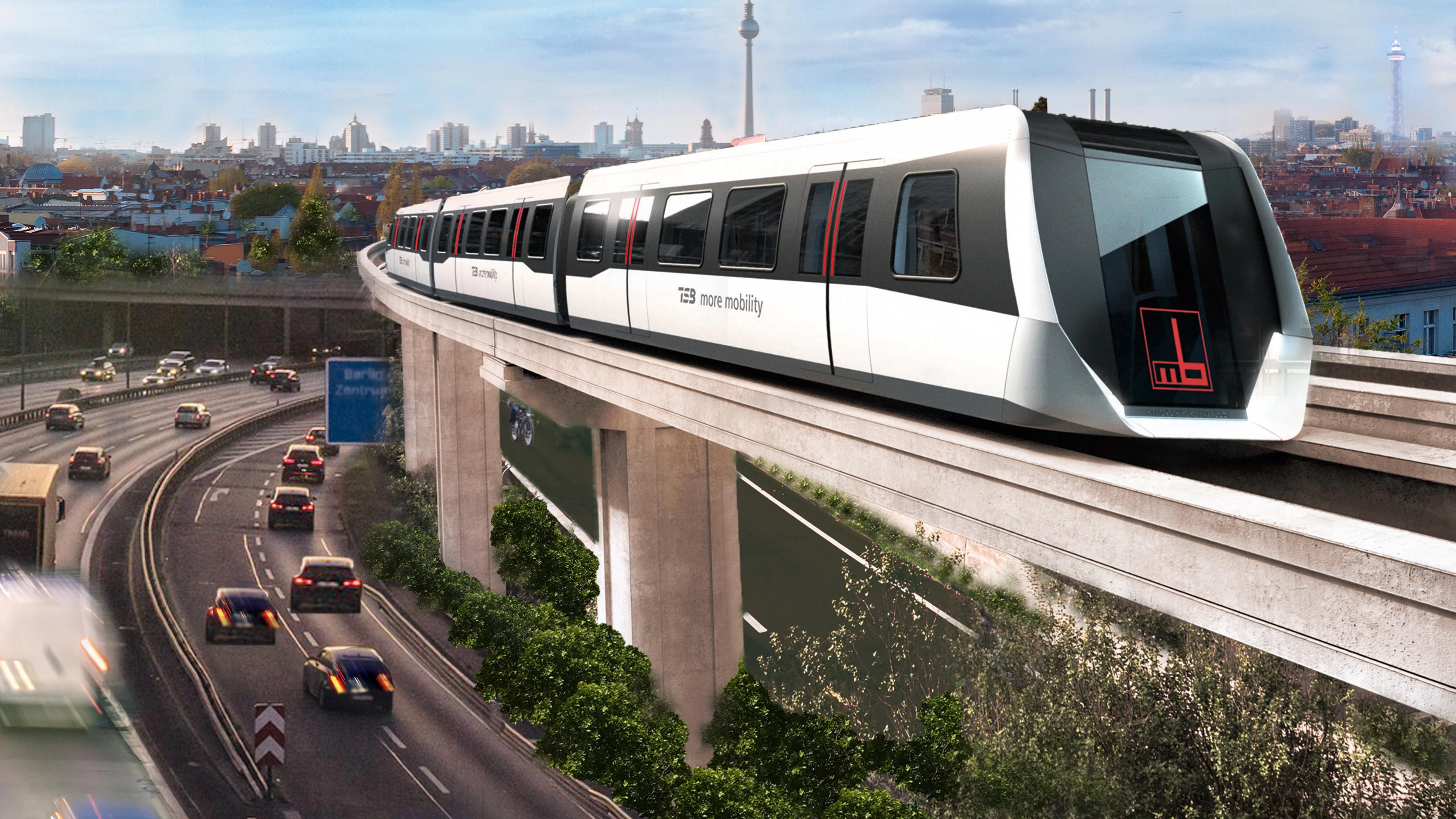 So könnte sie in Berlin aussehen, die fahrerlose automatische Magnetschwebebahn, die das Bauunternehmen Max Bögl auf einer Versuchsstrecke im Süden Deutschlands testet.